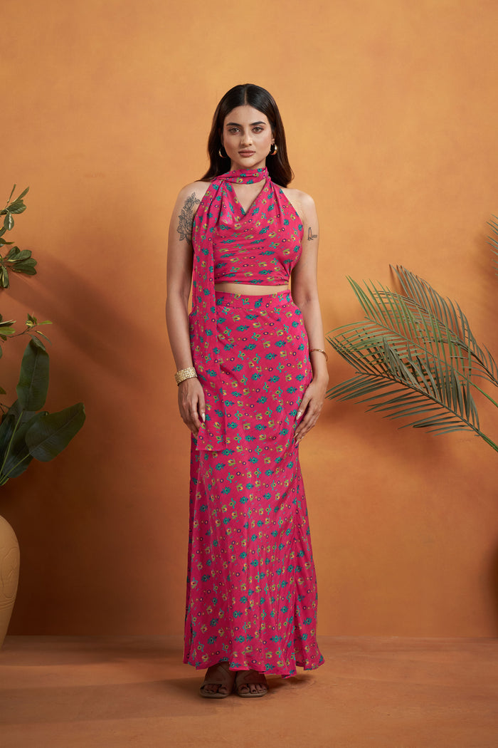 Hot Pink Printed Skirt Set