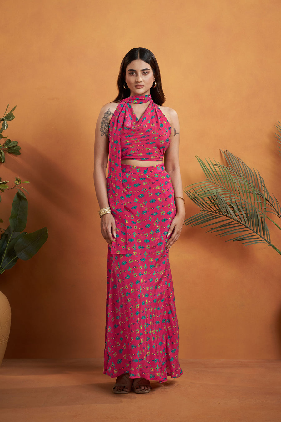 Hot Pink Printed Skirt Set