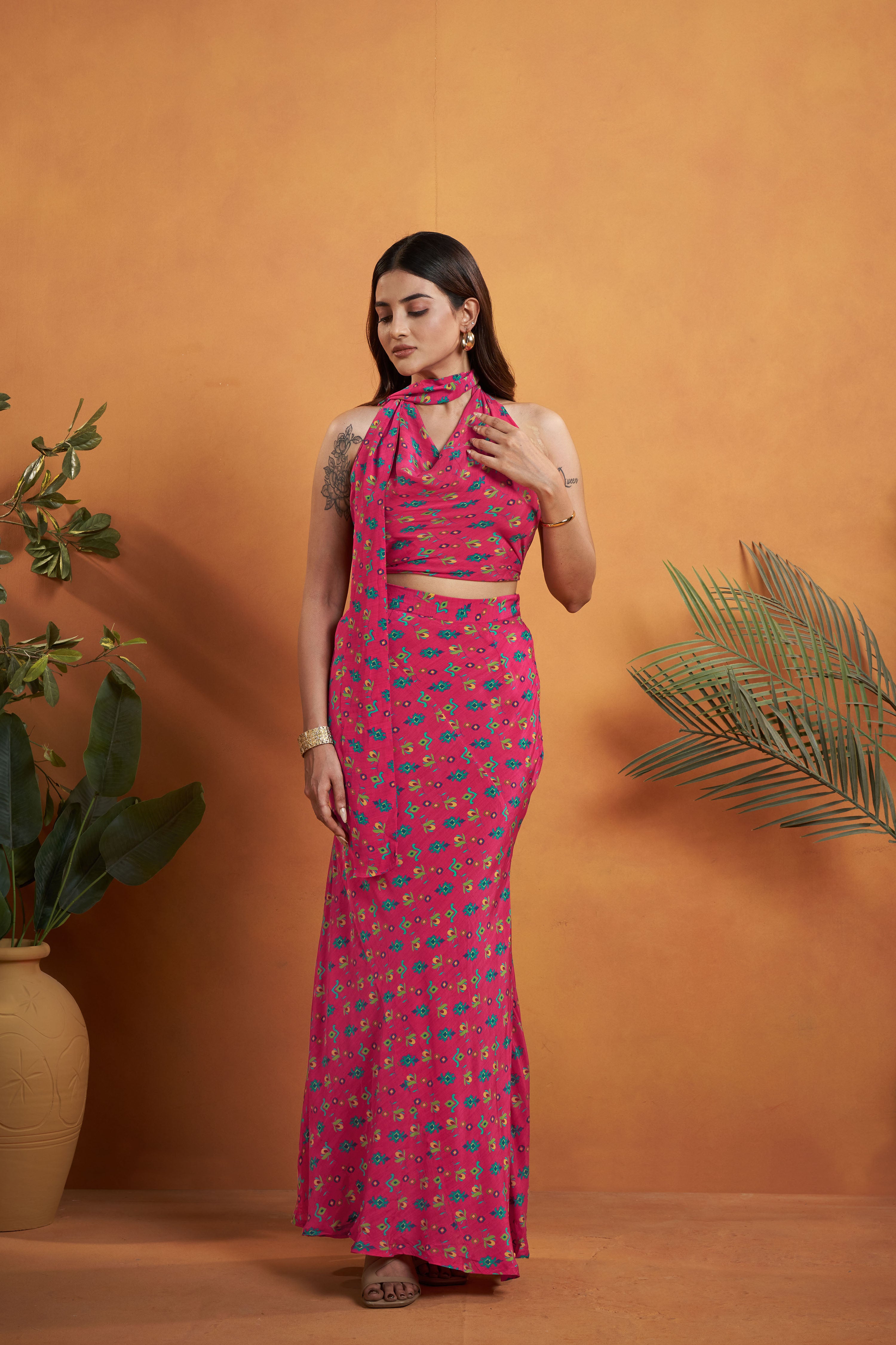 Hot Pink Printed Skirt Set