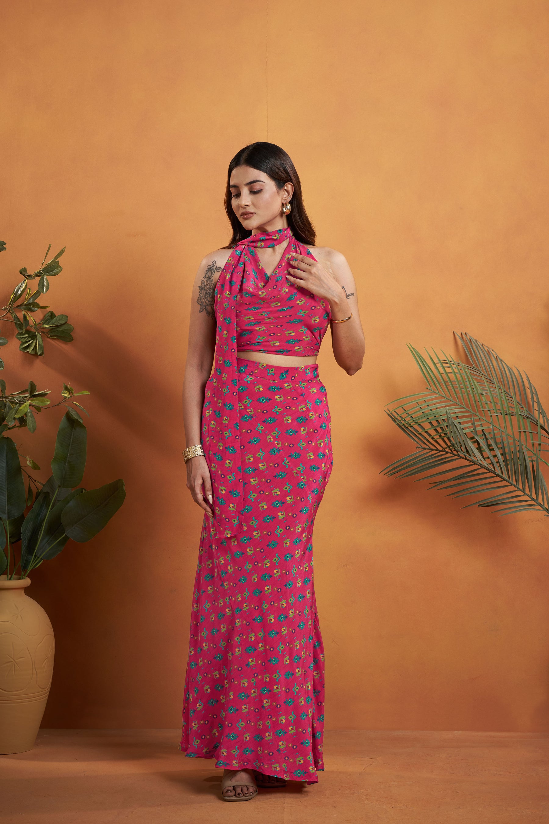 Hot Pink Printed Skirt Set