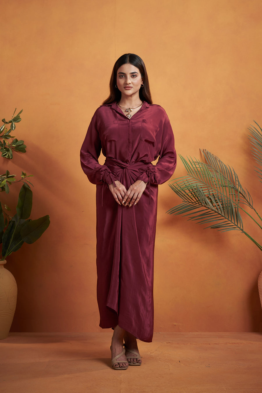 Burgundy Maxi Wrap Skirt