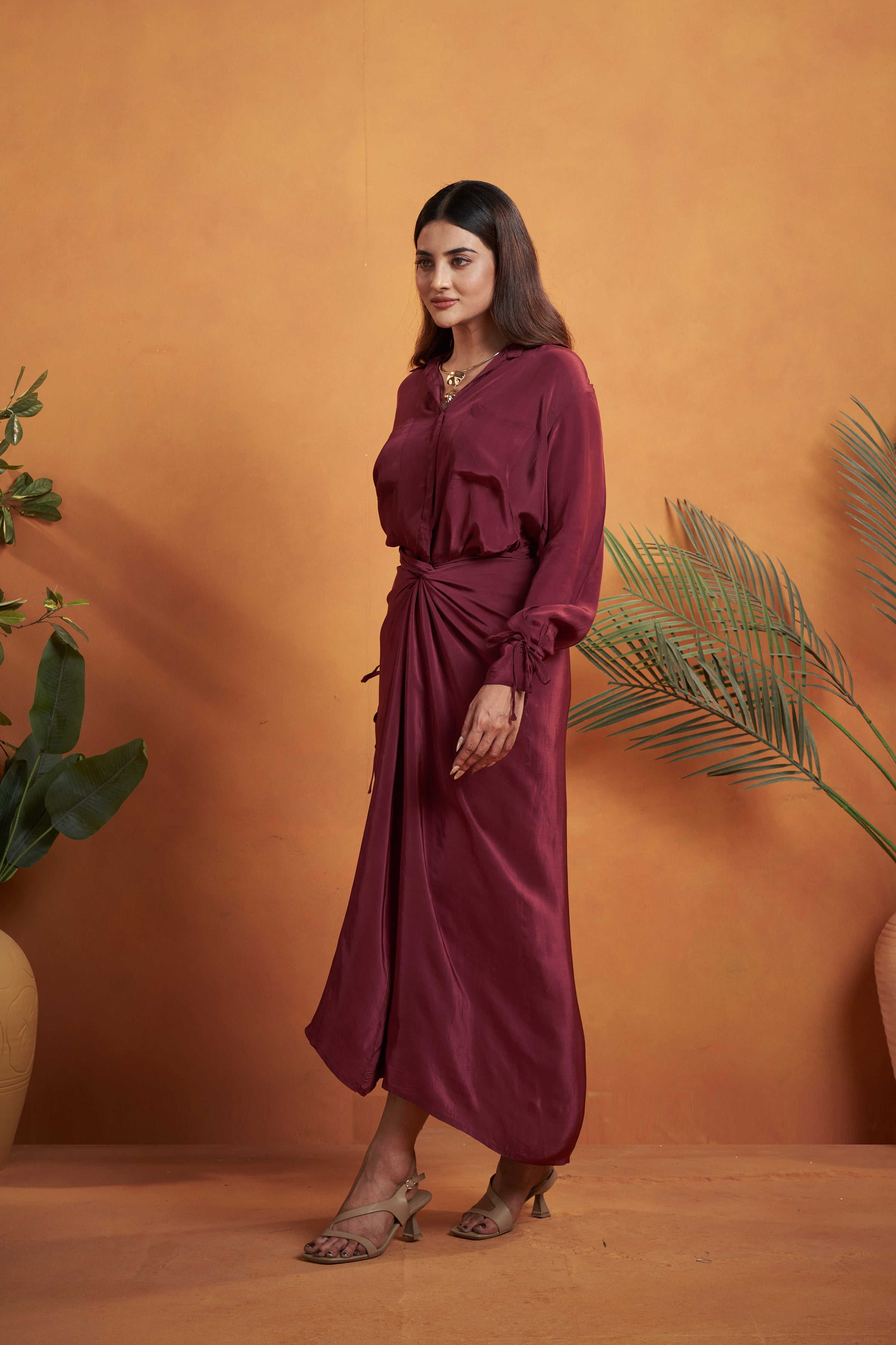 Burgundy Maxi Wrap Skirt