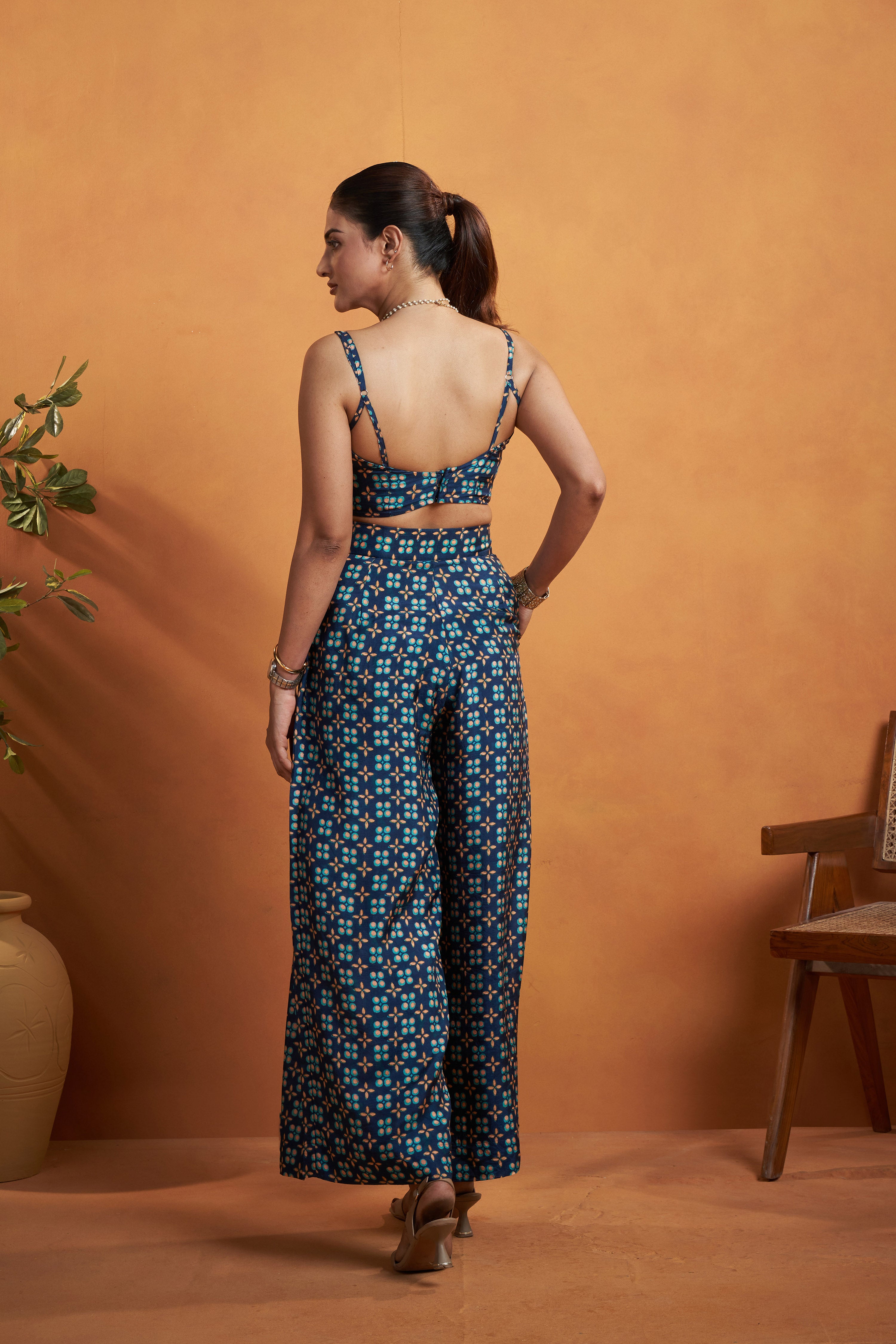 Navy Blue Printed Jacket Set