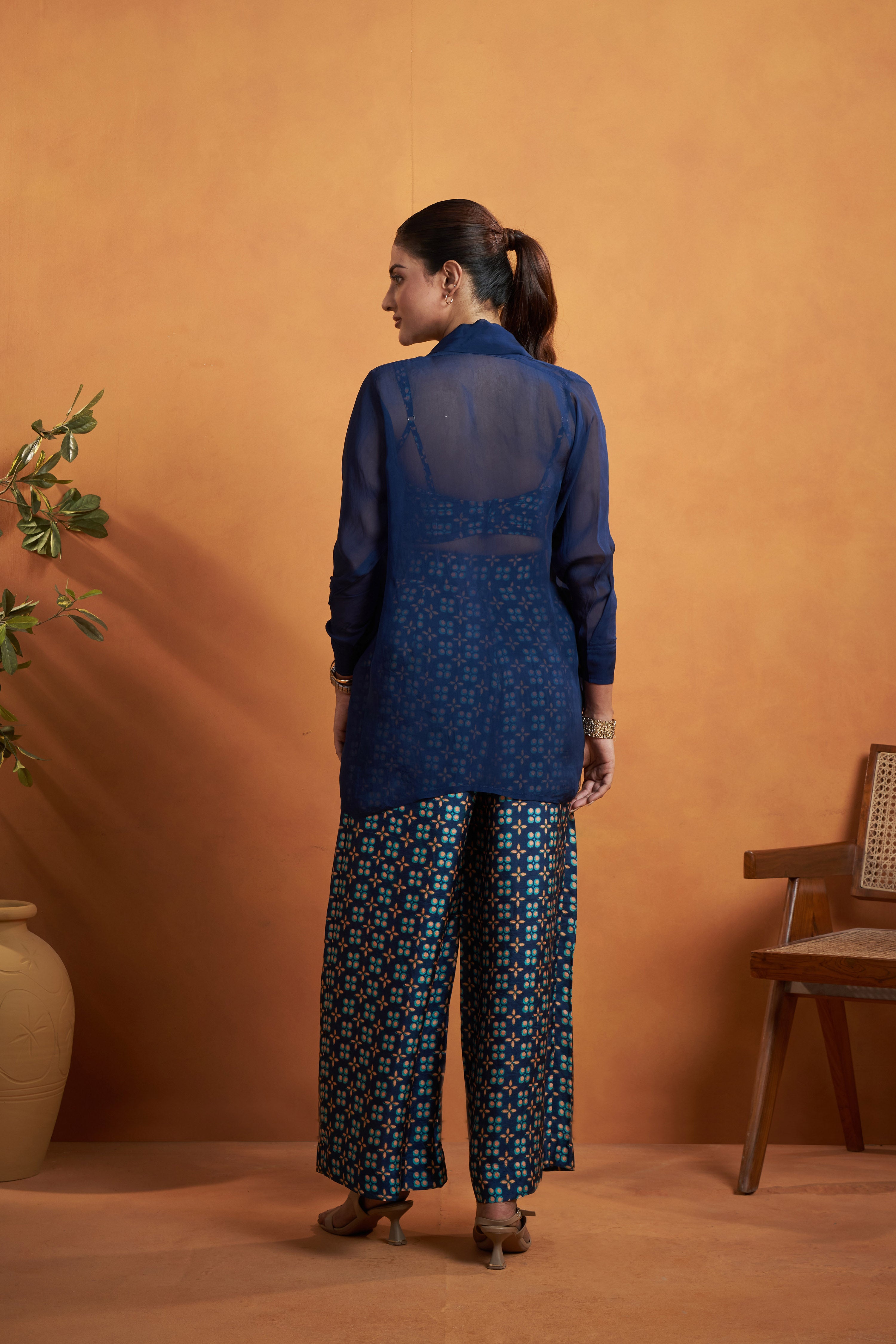 Navy Blue Printed Jacket Set