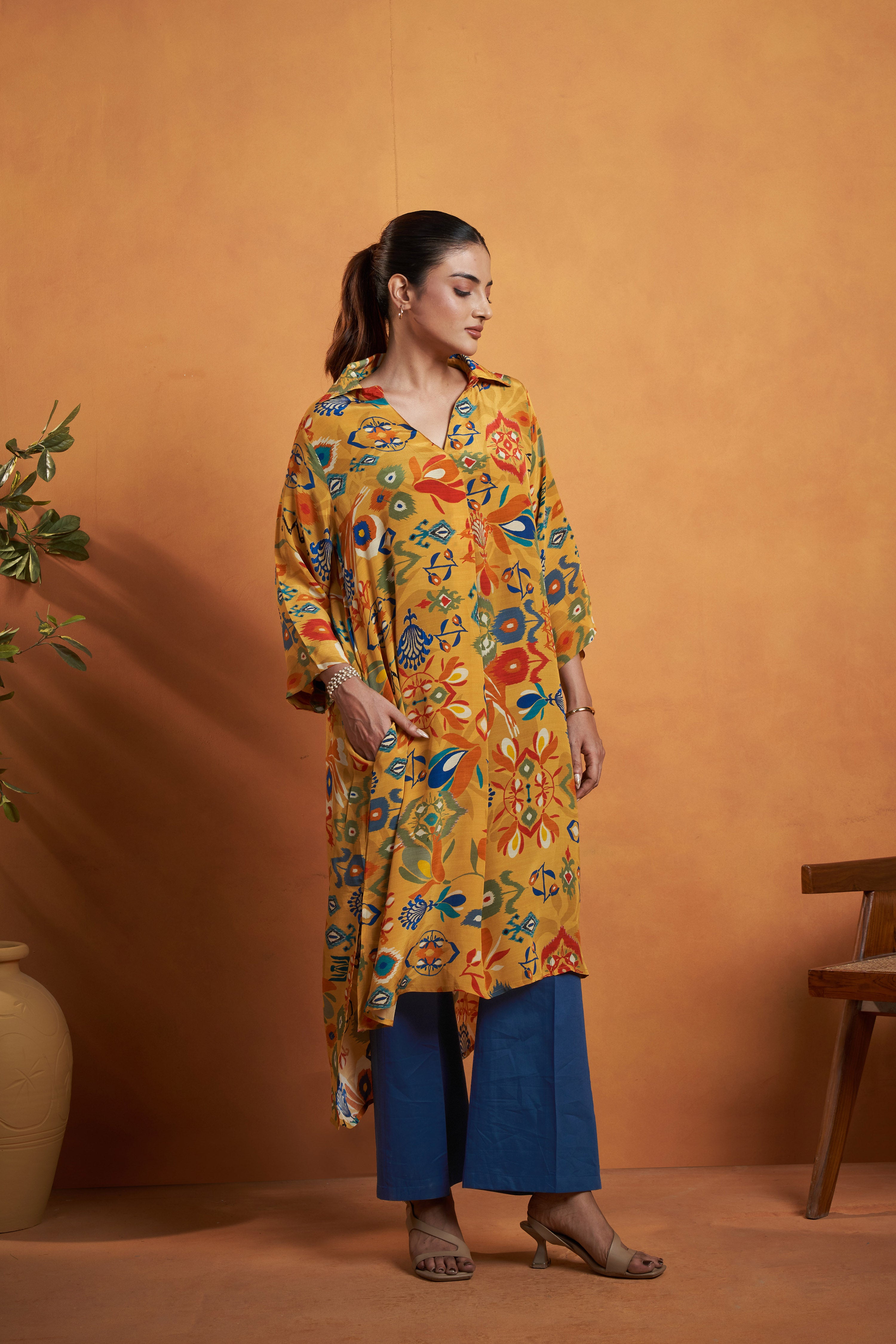 Mustard Printed Kurta Set