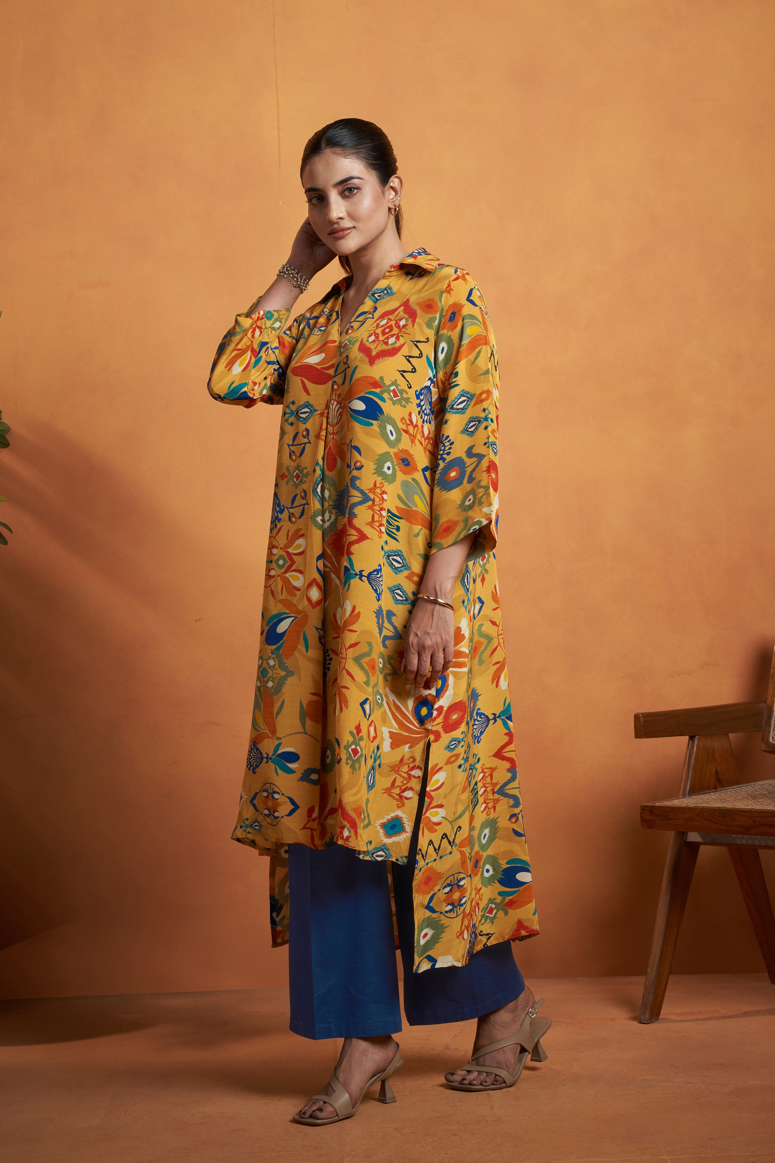 Mustard Printed Kurta Set