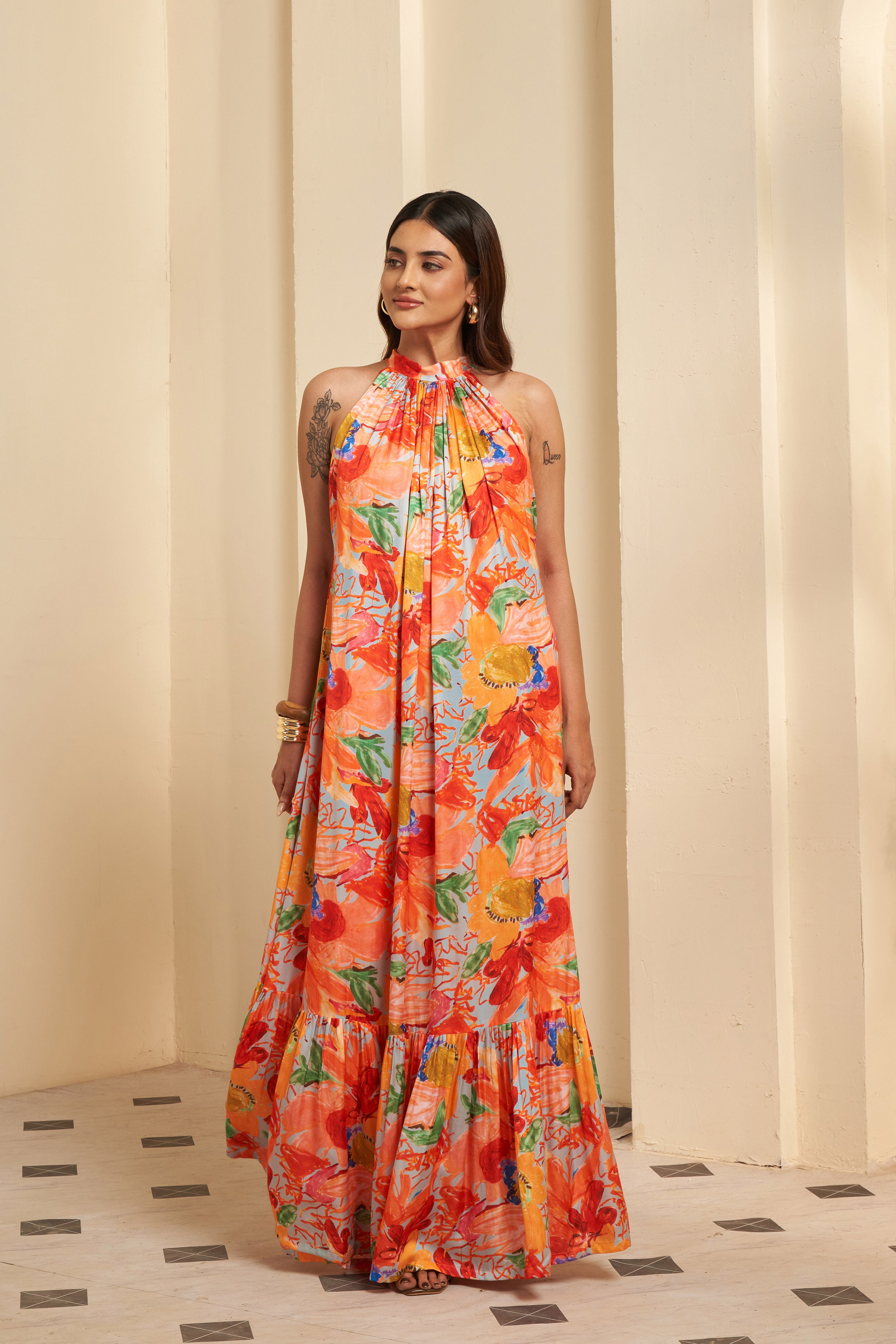 Abstract Printed Maxi Dress