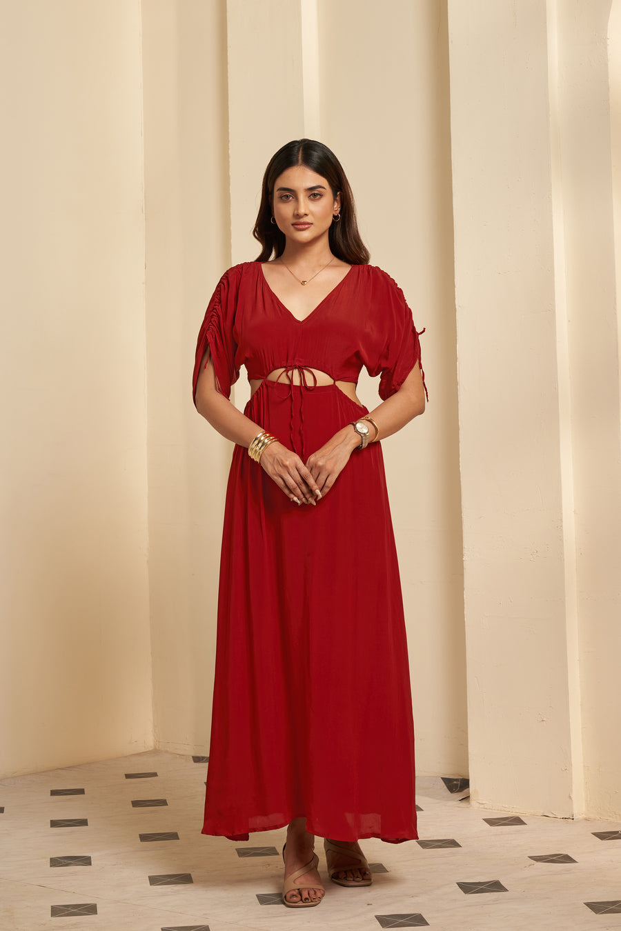 Red Cut-out Maxi Dress