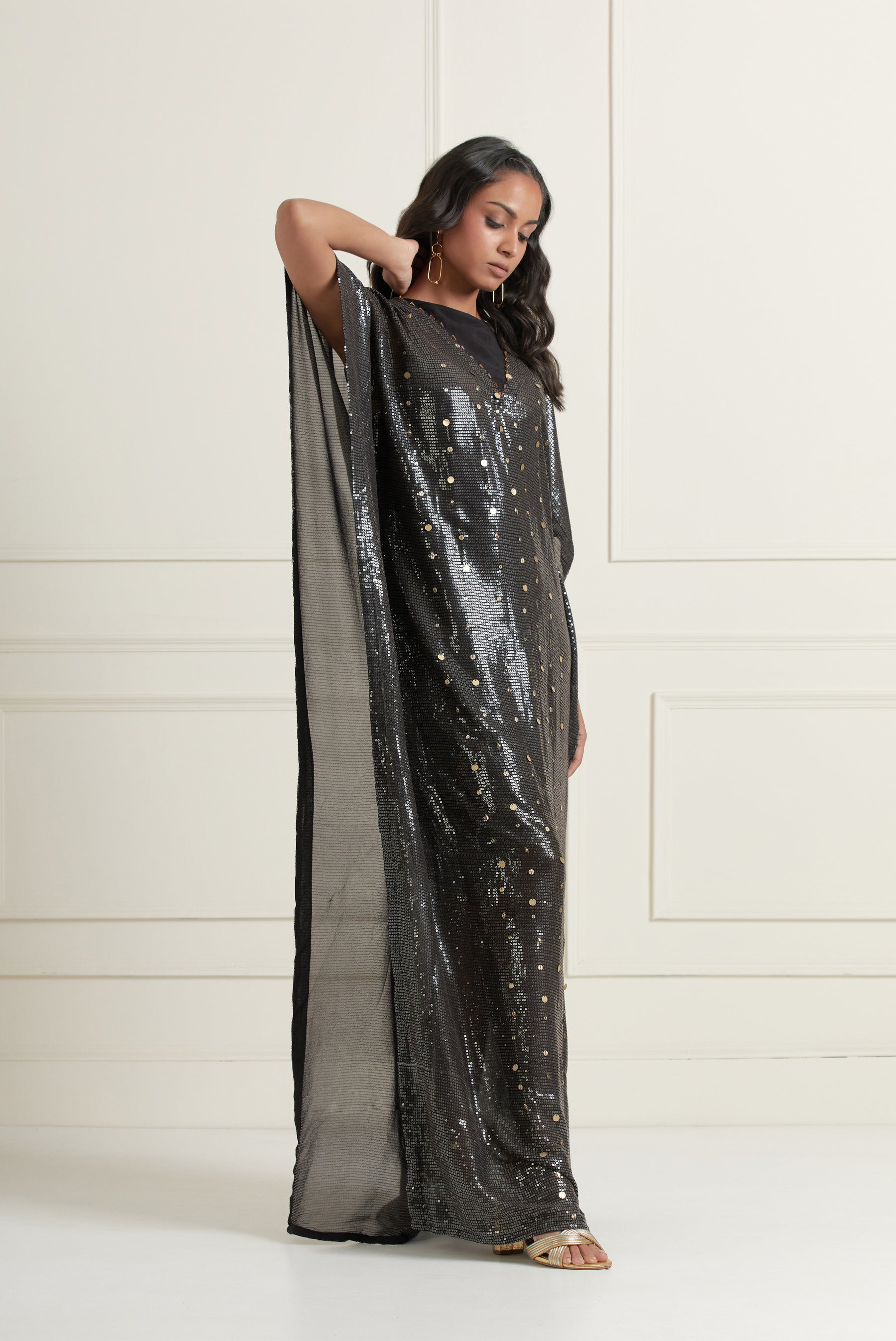 Layla Midnight Black Hand-Embroidered Kaftan