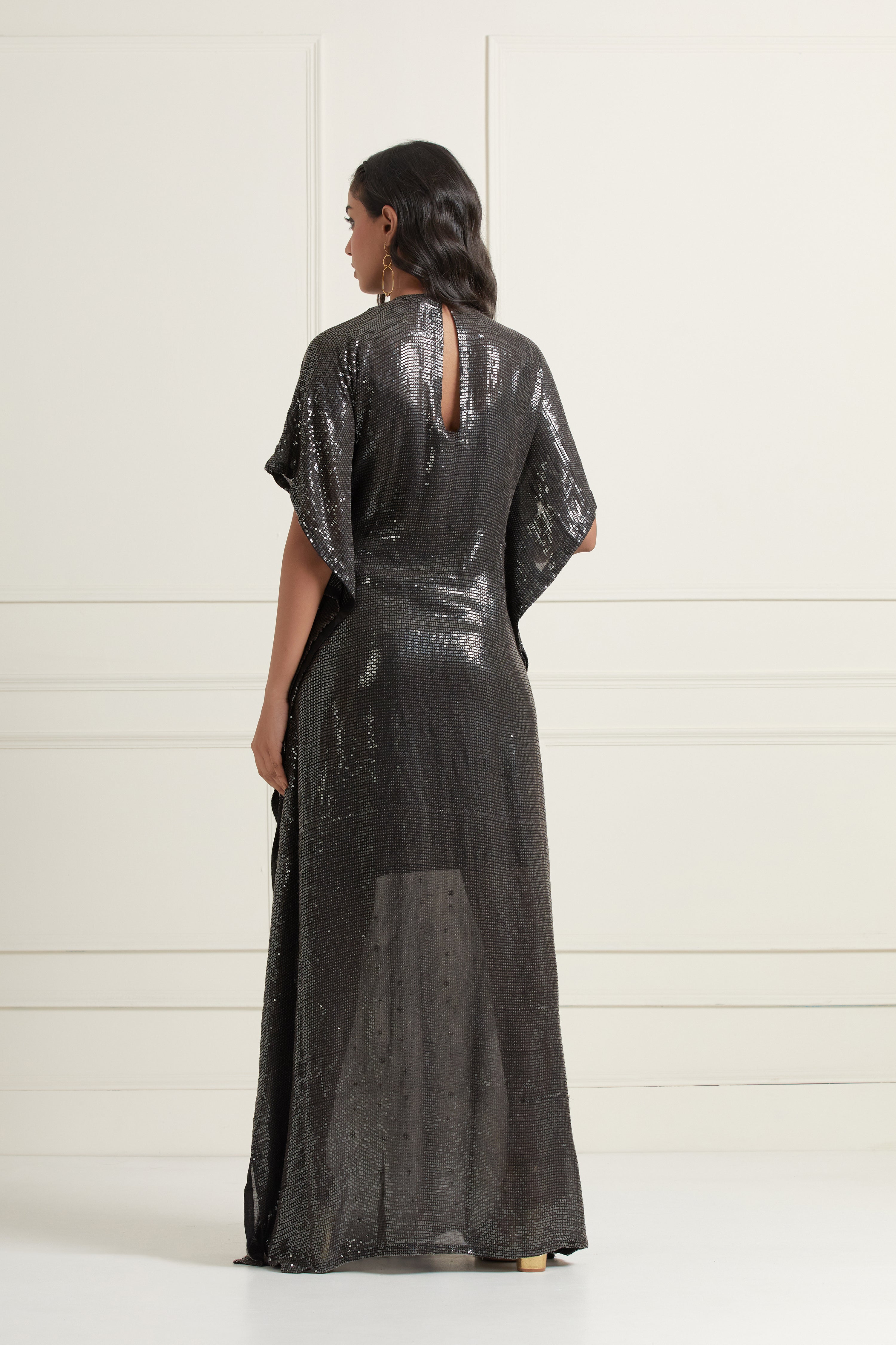 Layla Midnight Black Hand-Embroidered Kaftan