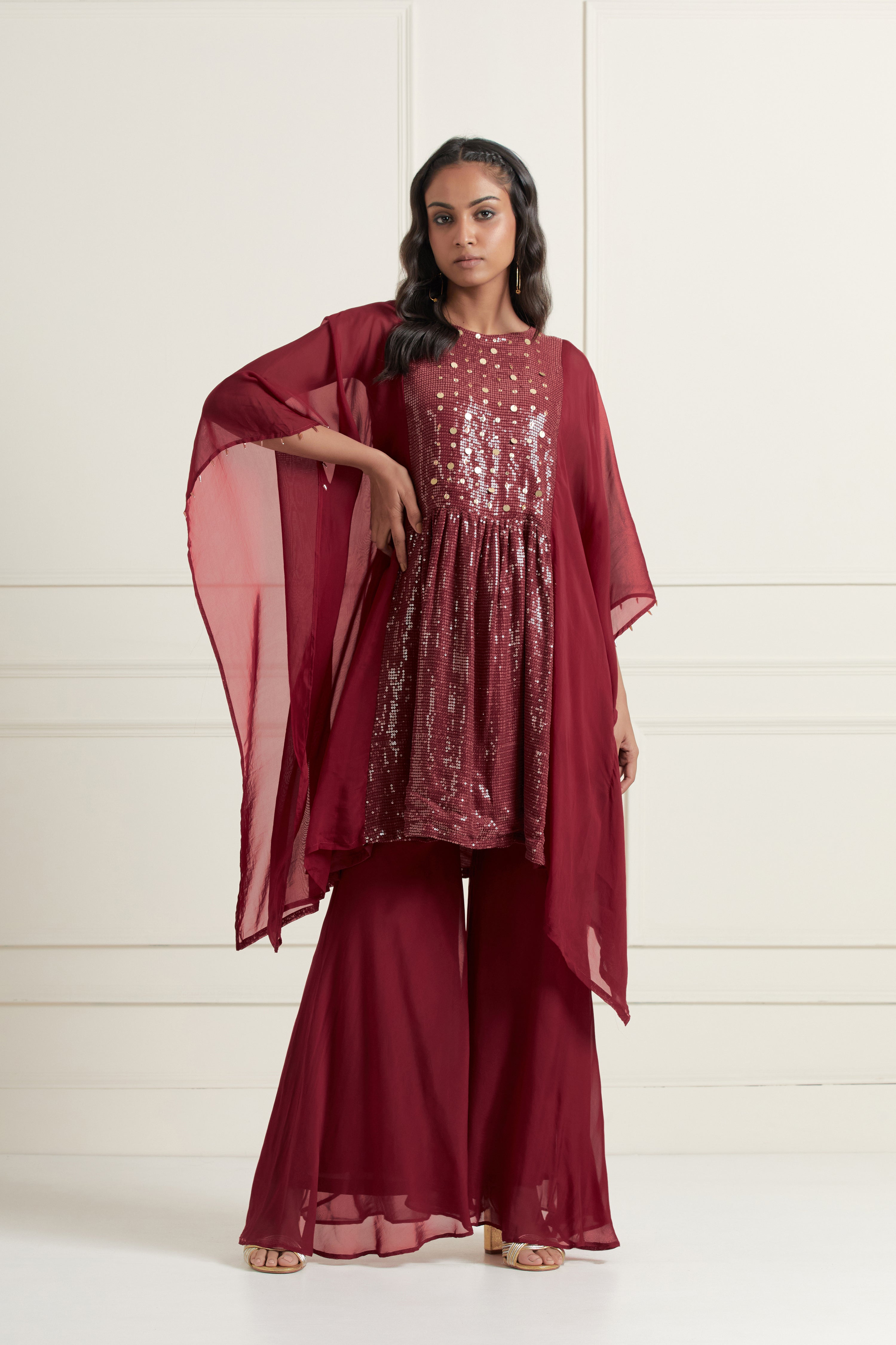 Layla Burgundy Sharara Set