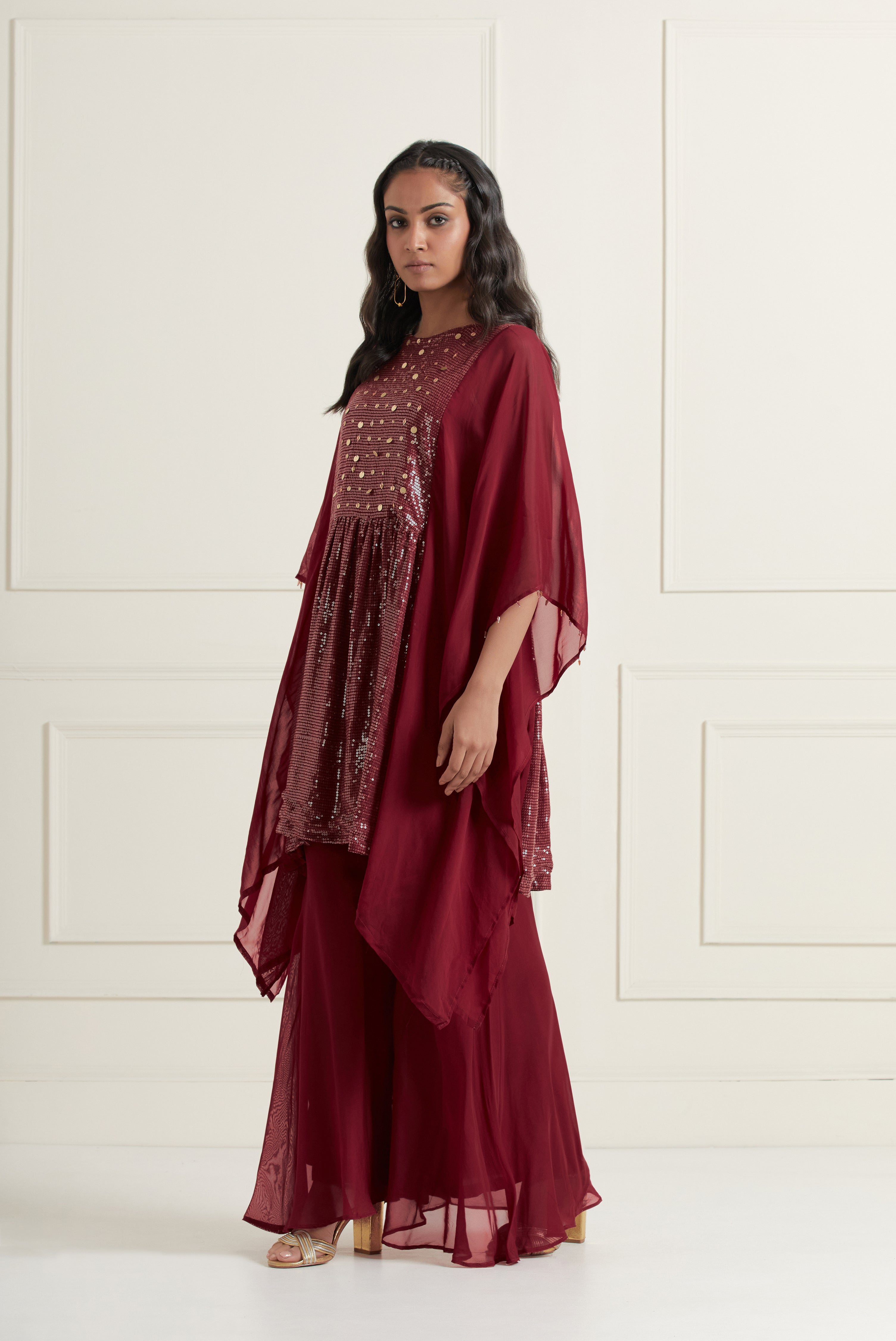 Layla Burgundy Sharara Set