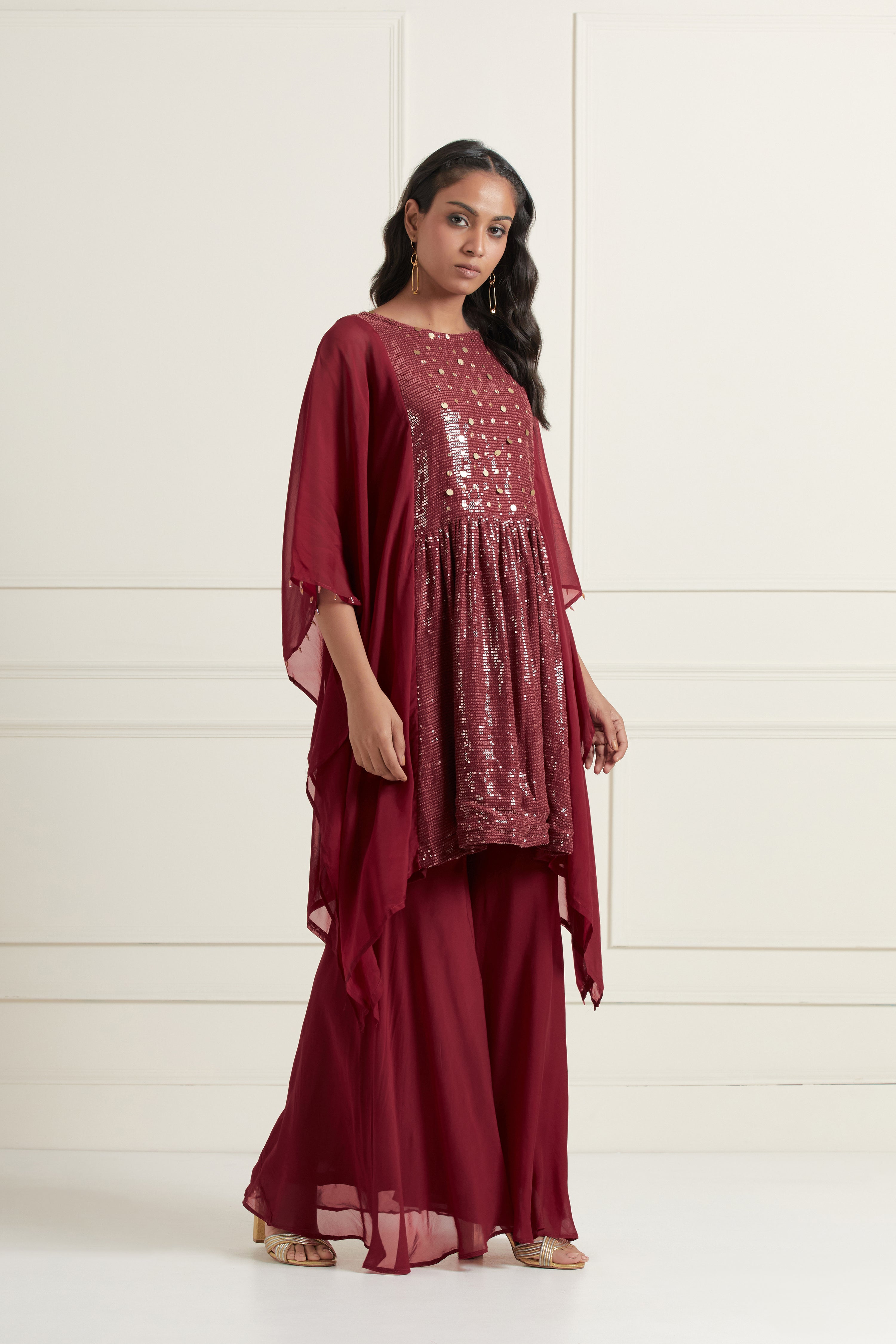 Layla Burgundy Sharara Set