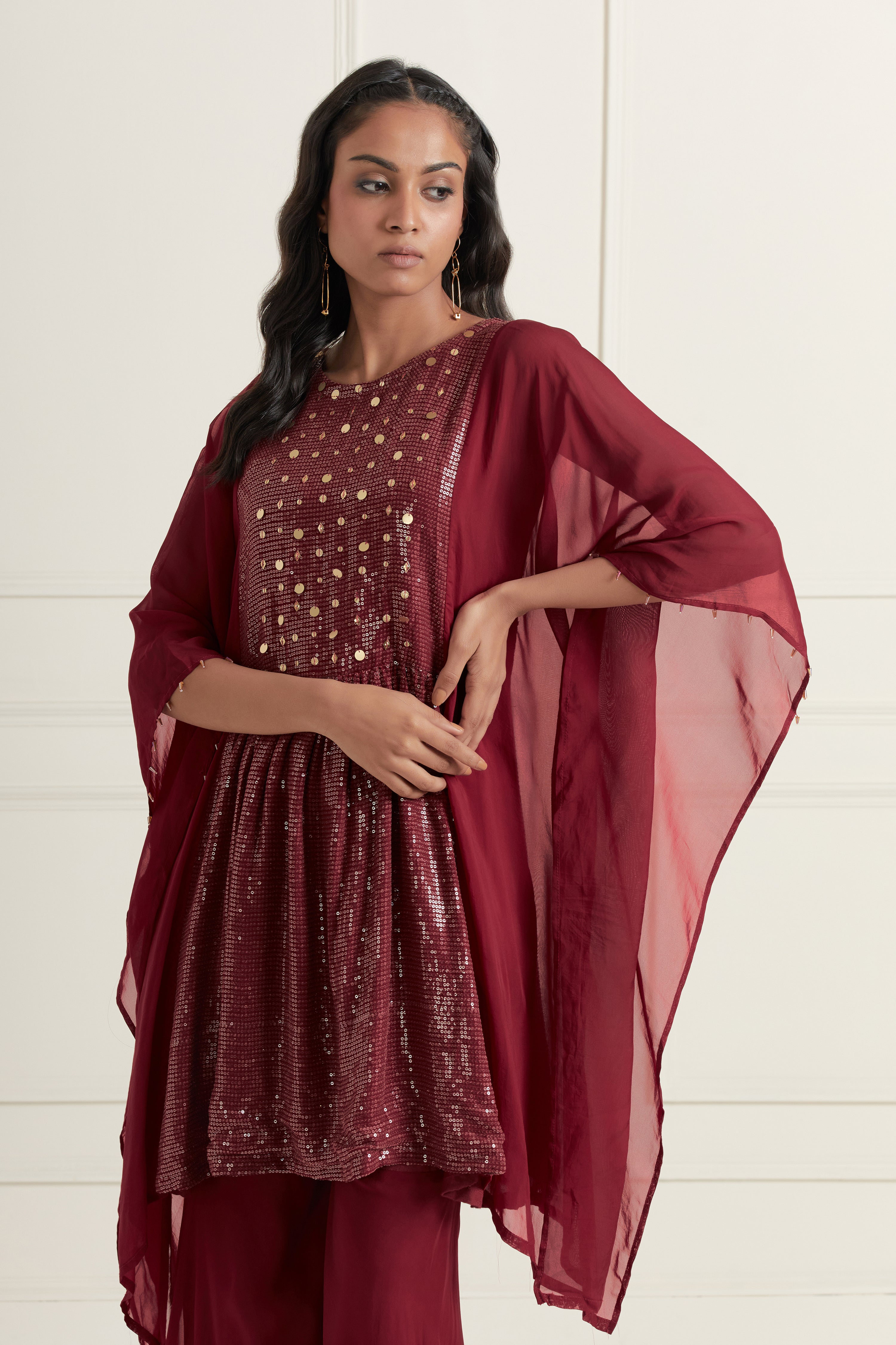 Layla Burgundy Sharara Set