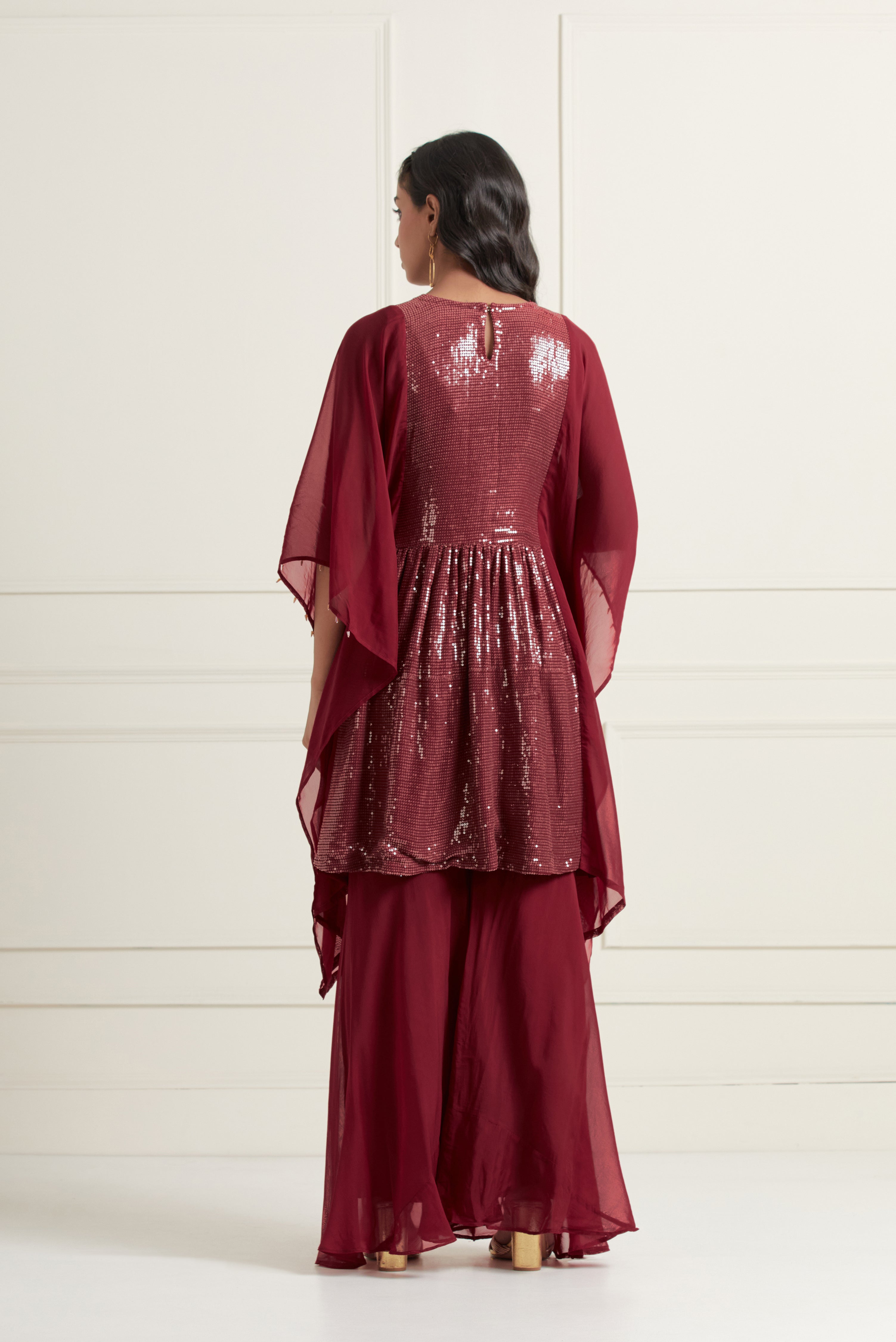 Layla Burgundy Sharara Set
