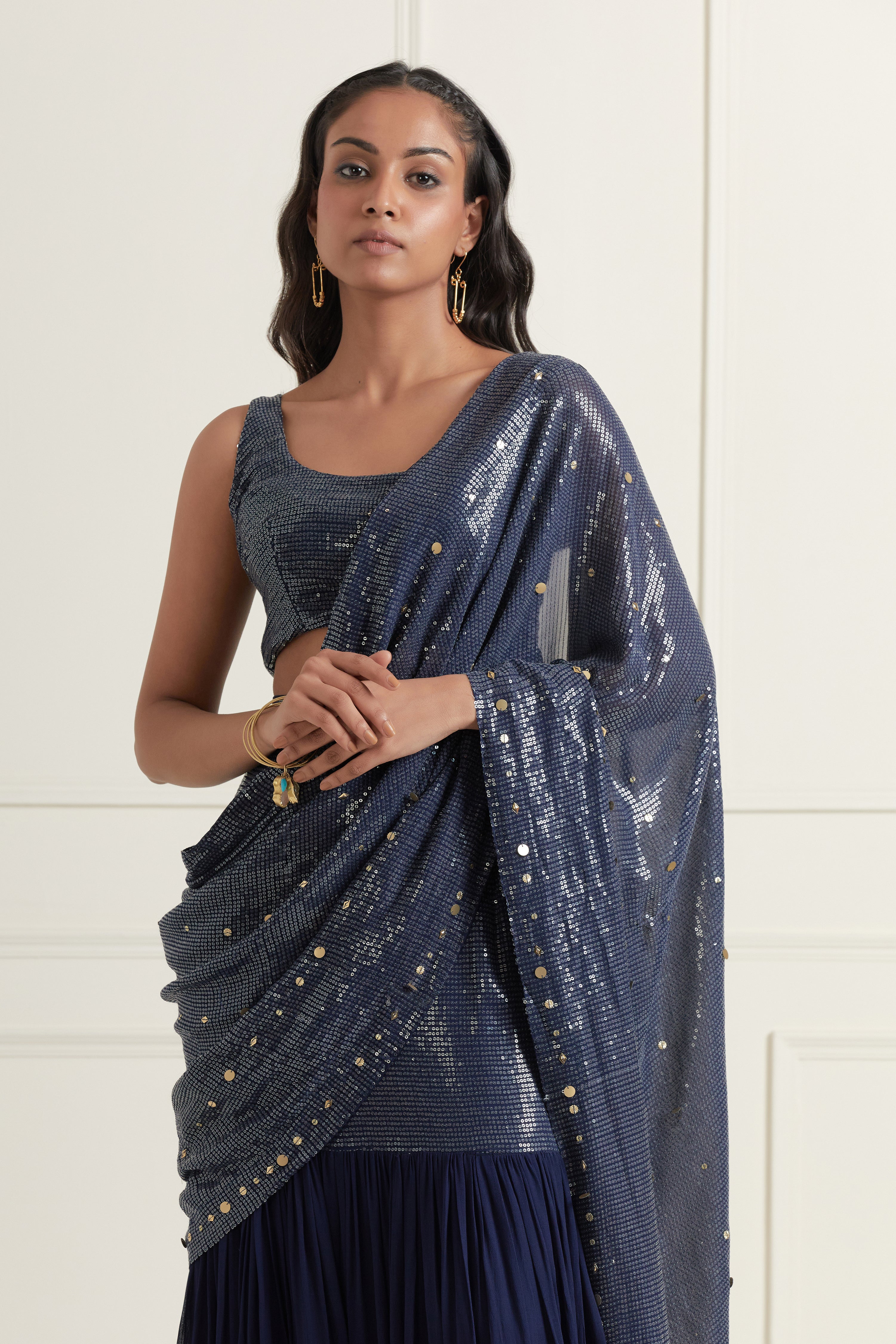 Layla Sequined Lehenga Saree Set