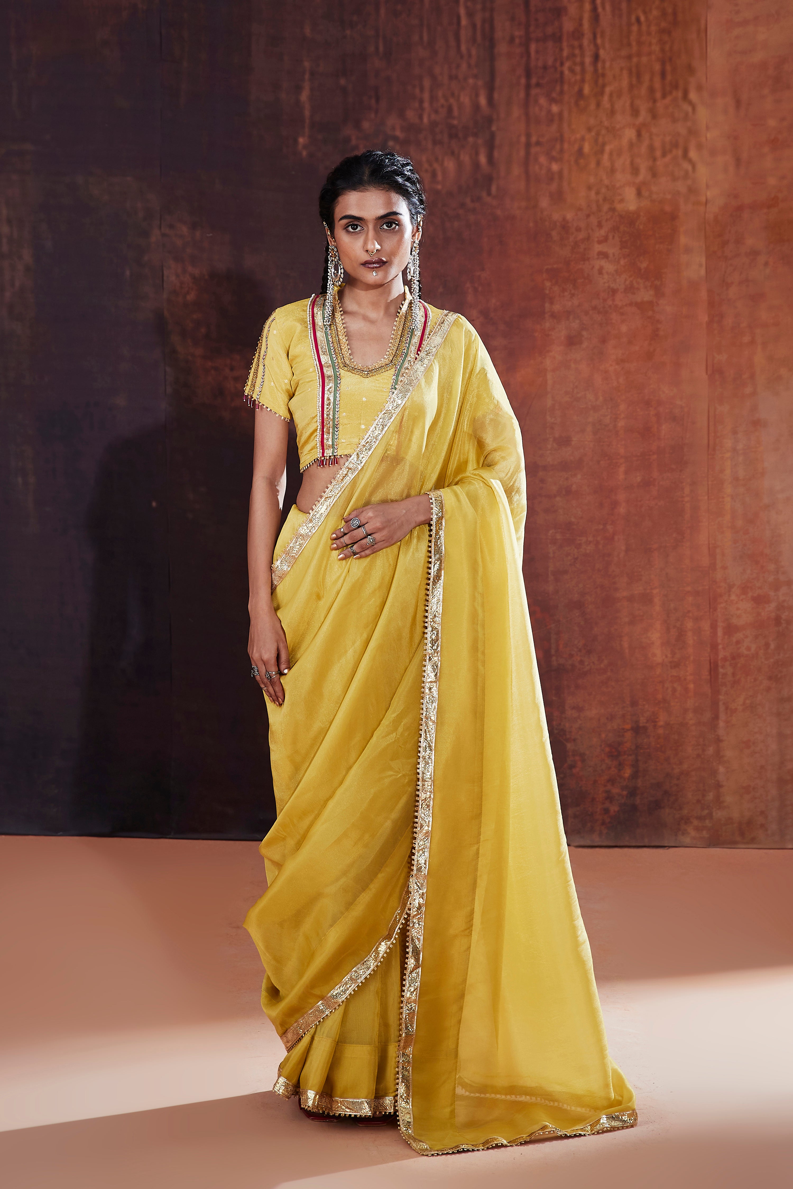 Yellow Tissue Saree Set