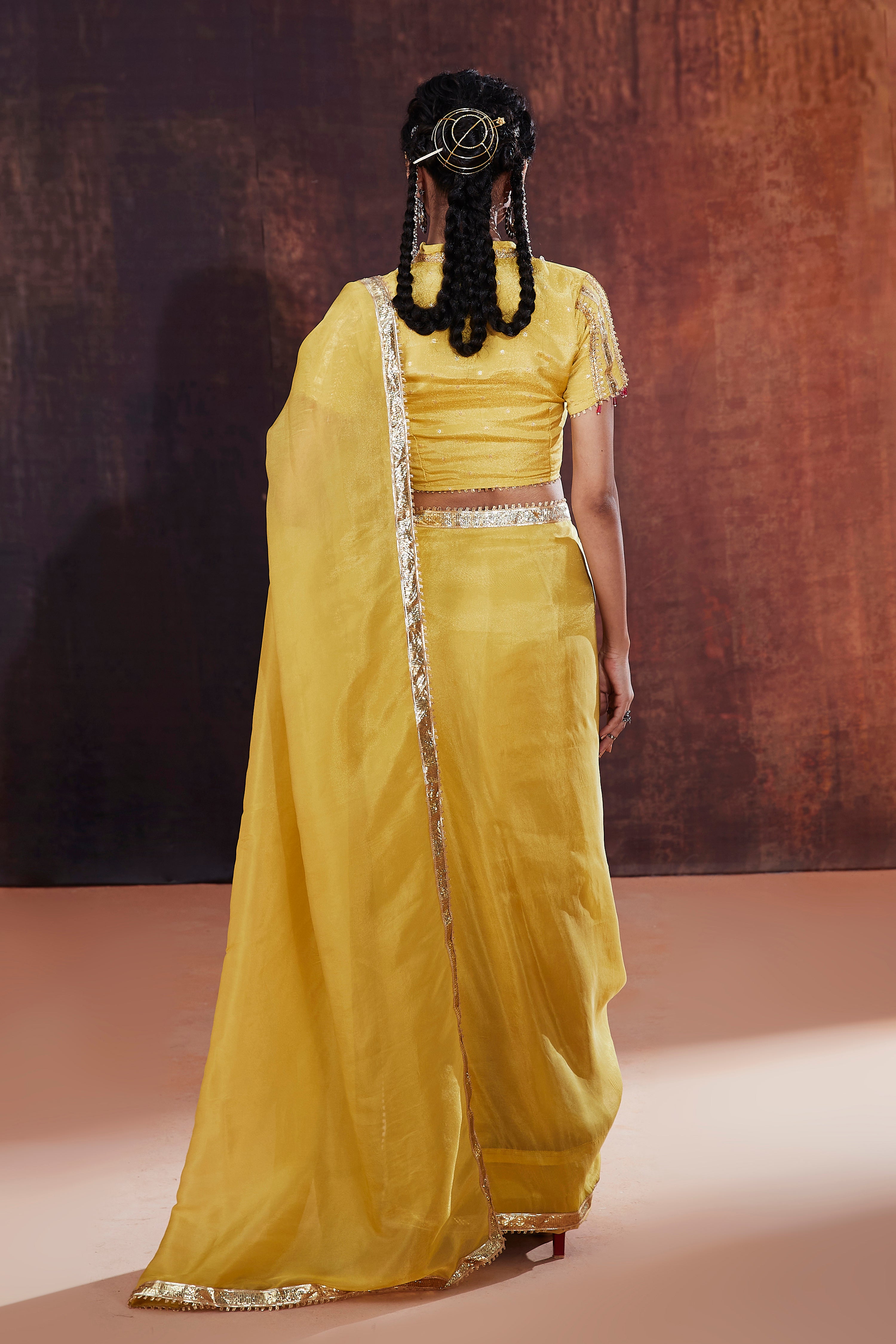 Yellow Tissue Saree Set