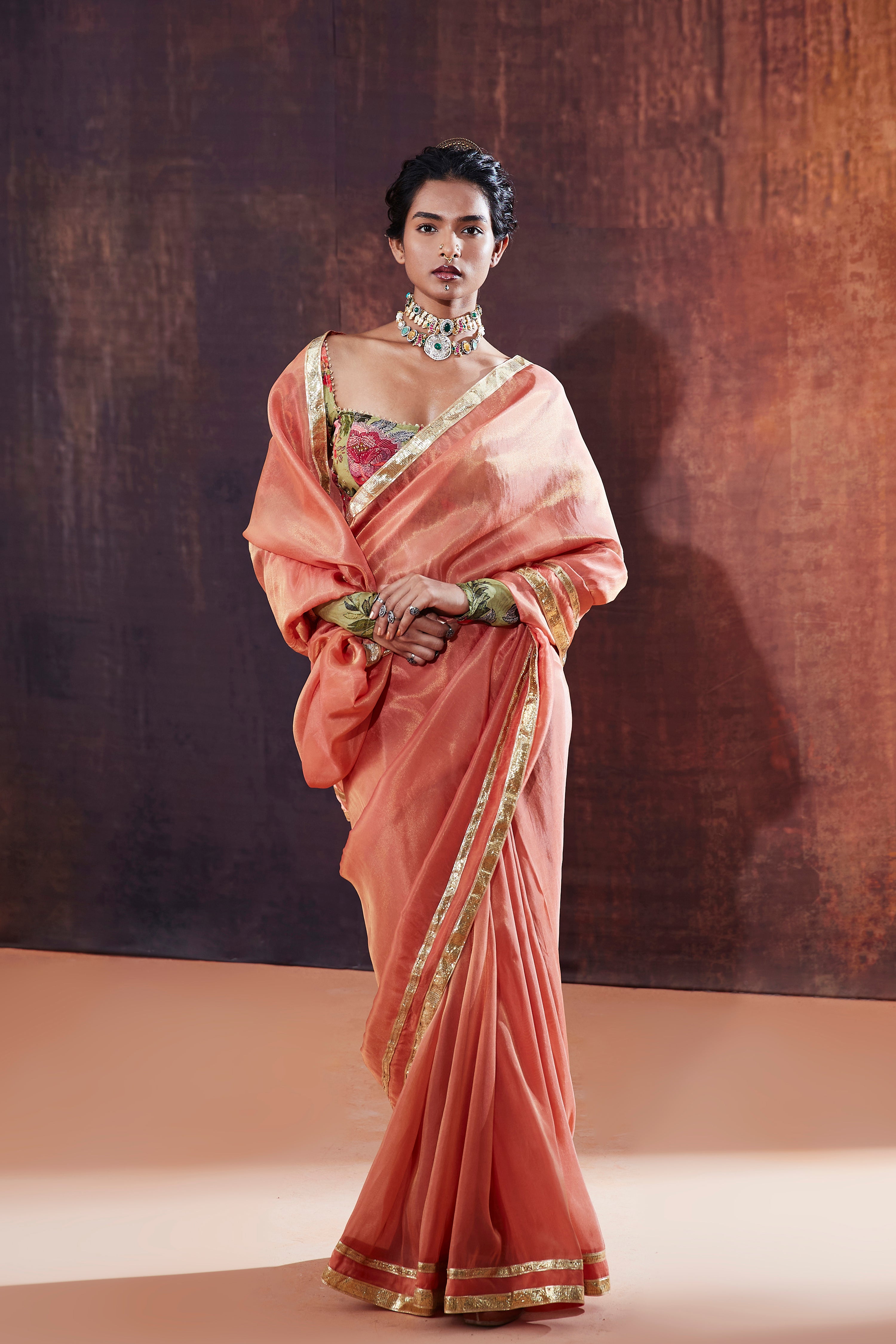Coral Tissue silk Saree Set