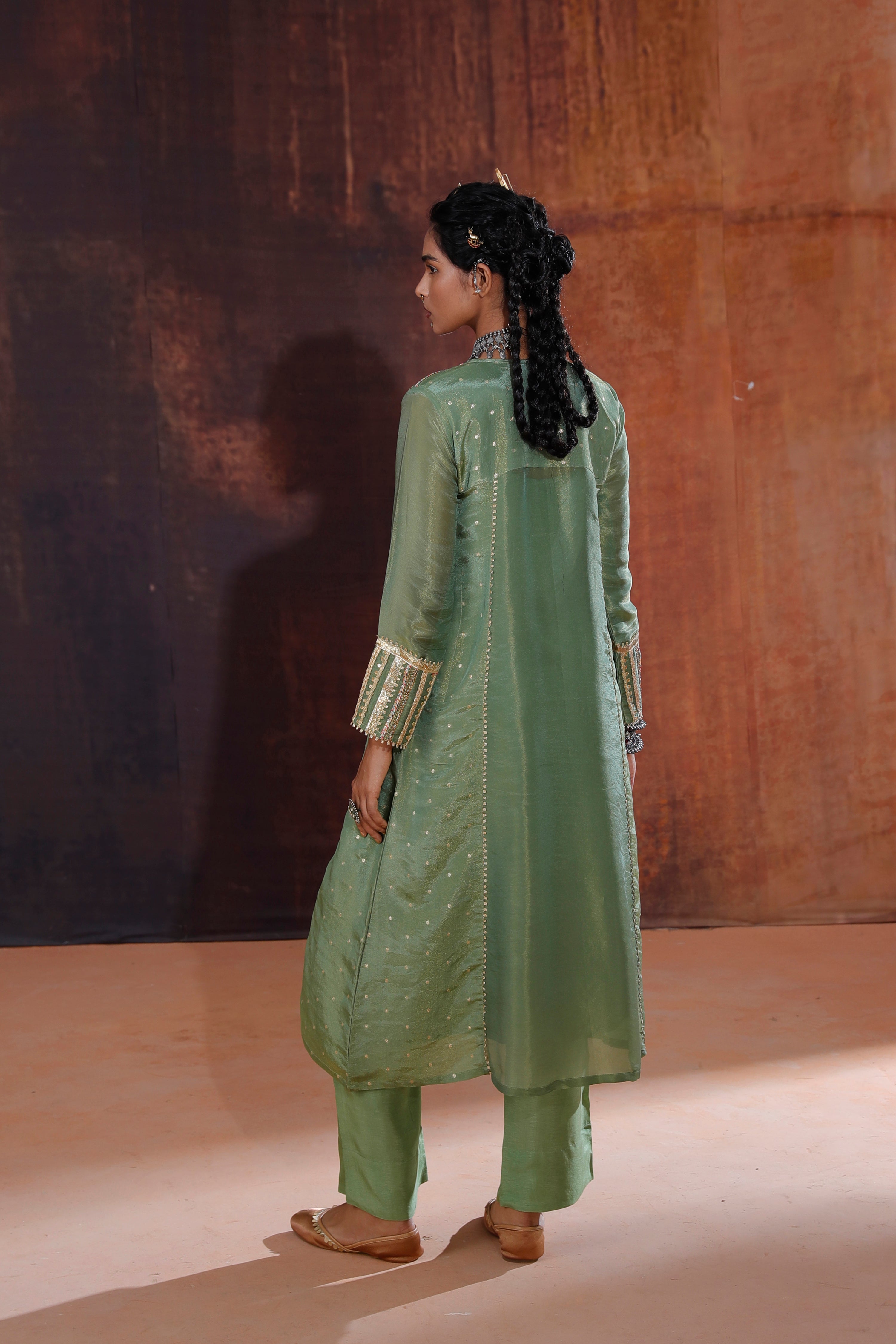 Moss Green Jacquard Kurta Set