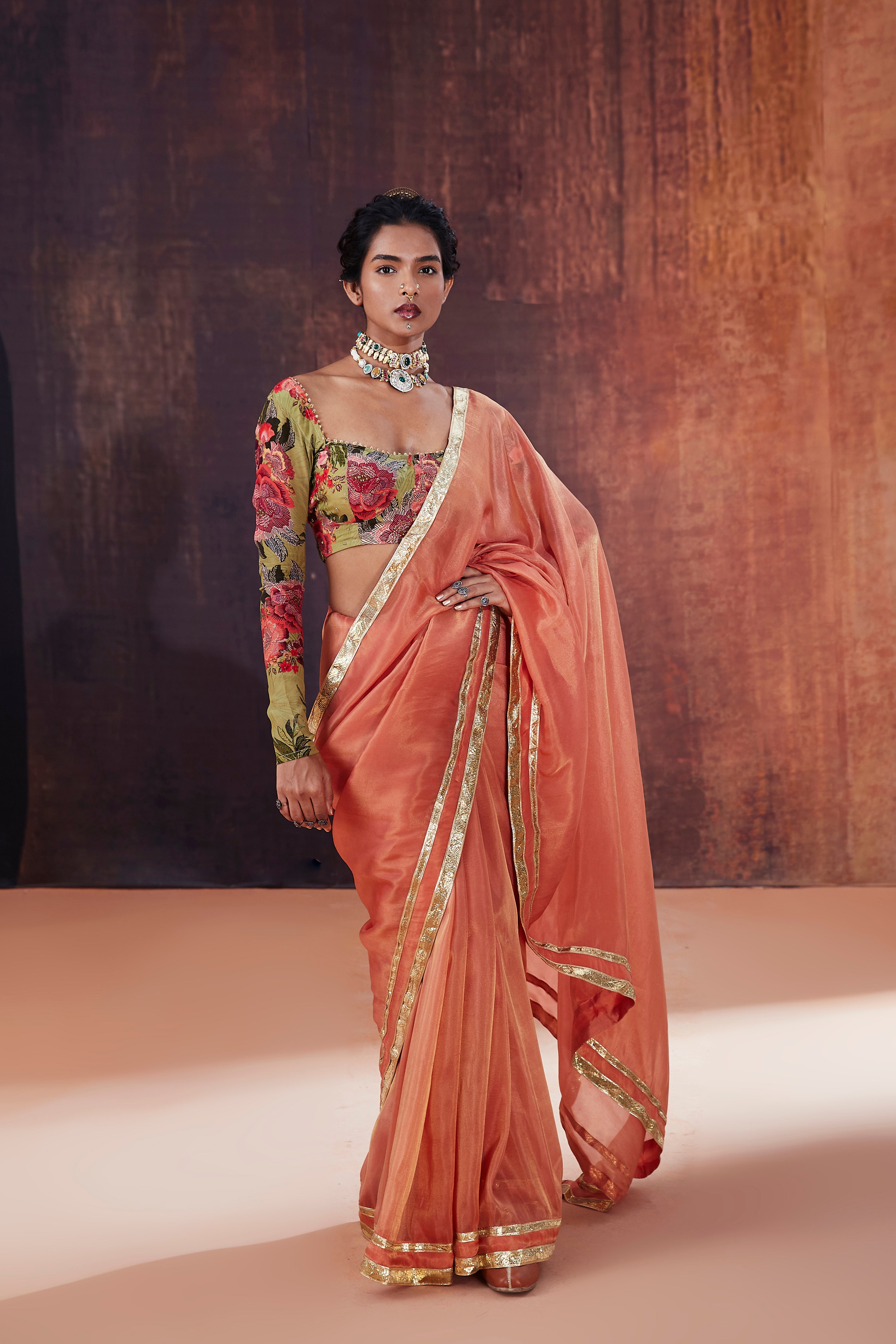 Coral Tissue silk Saree Set