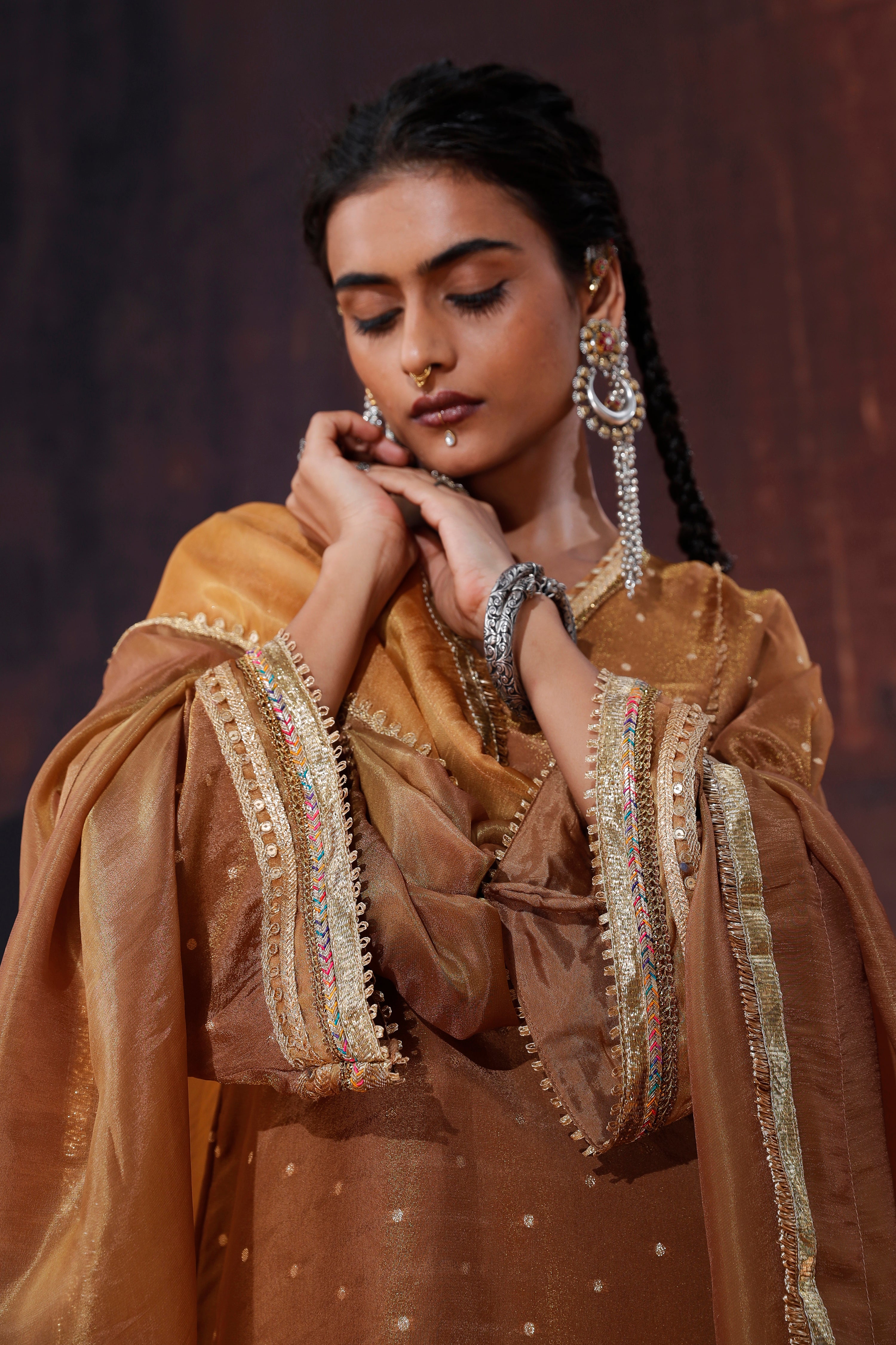 Brown Kalidar Sharara Set