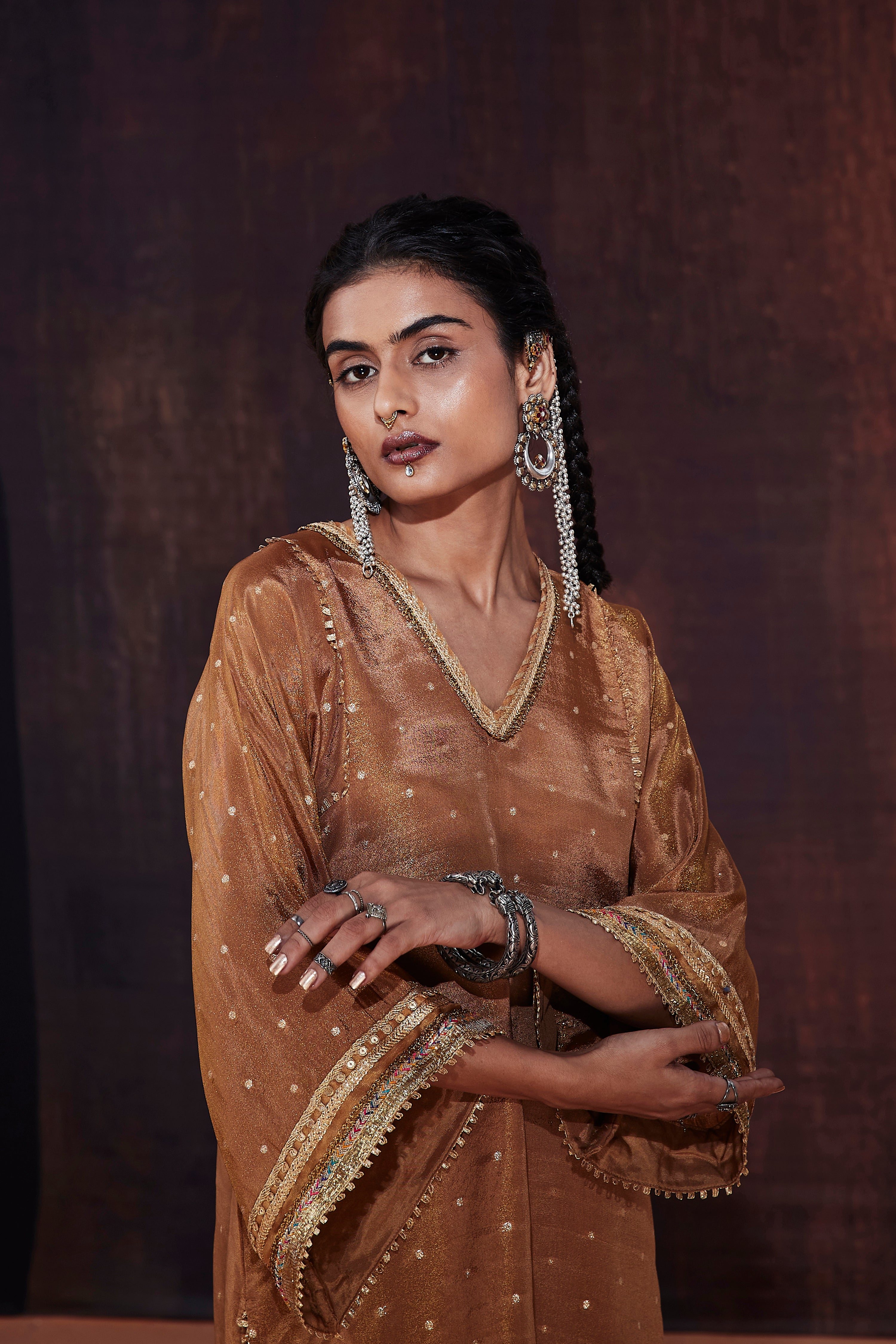 Brown Kalidar Sharara Set