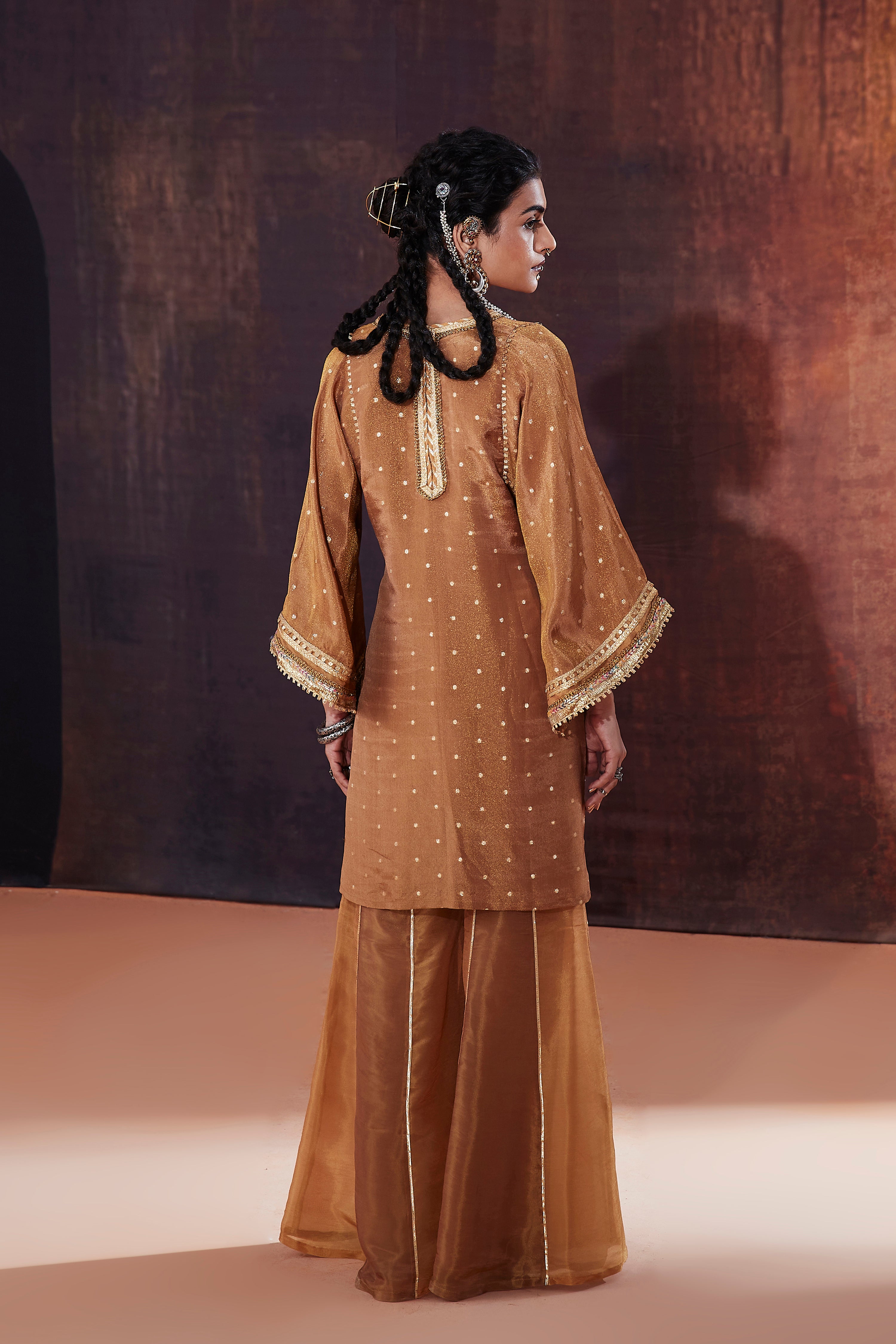Brown Kalidar Sharara Set