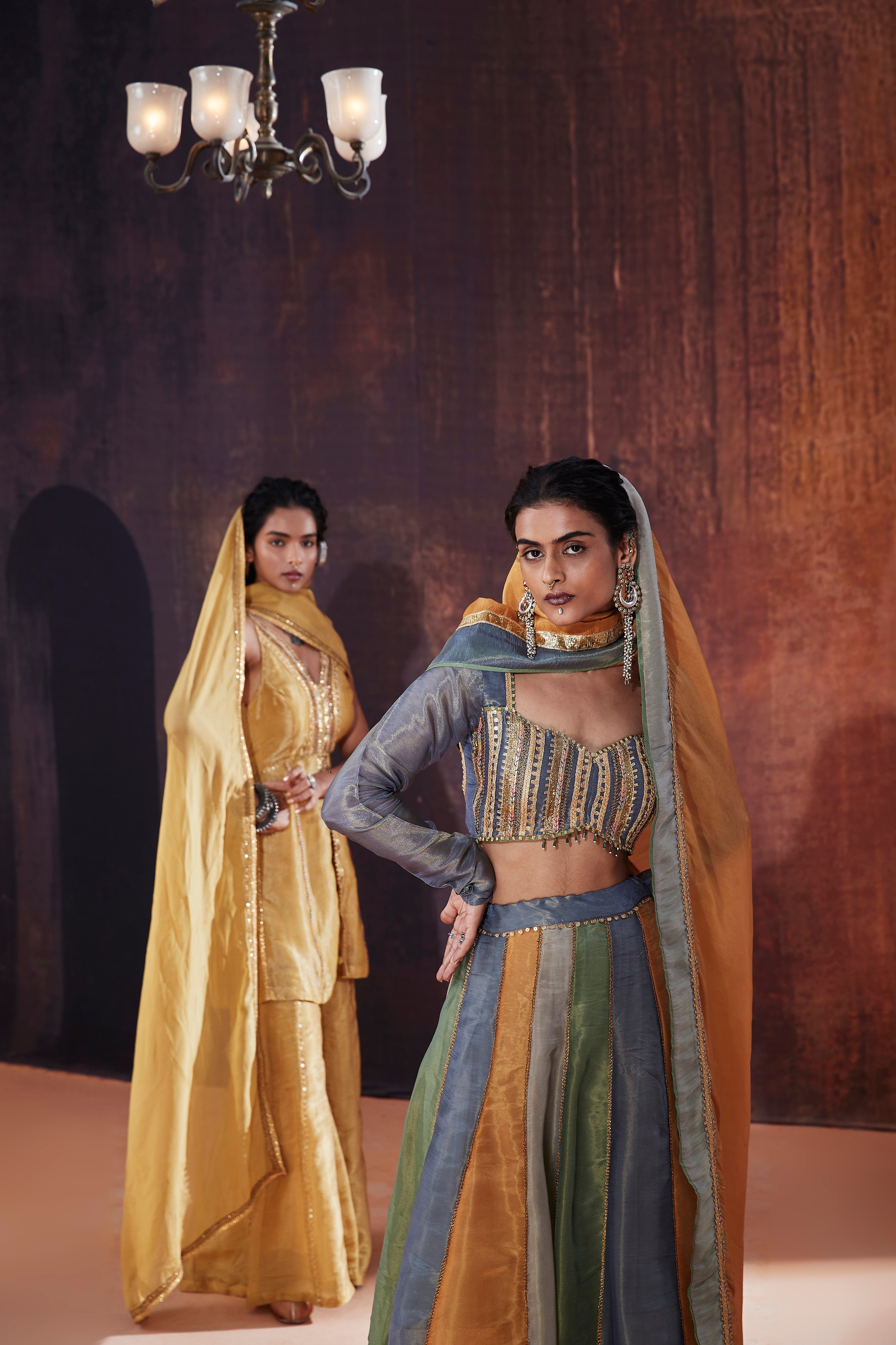 Multicolored Tissue Lehenga Set