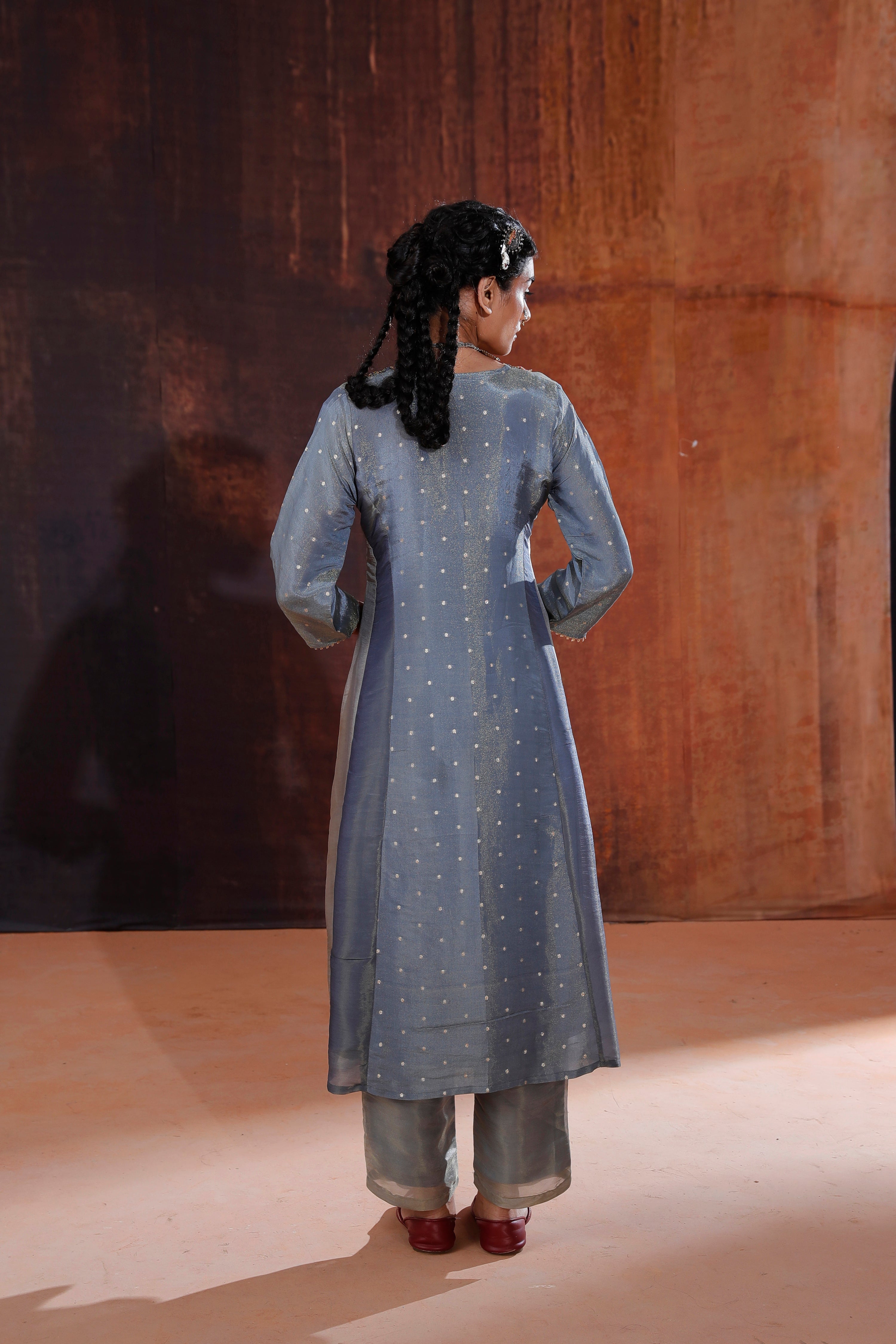 Blue Jacquard A-line Kurta Set