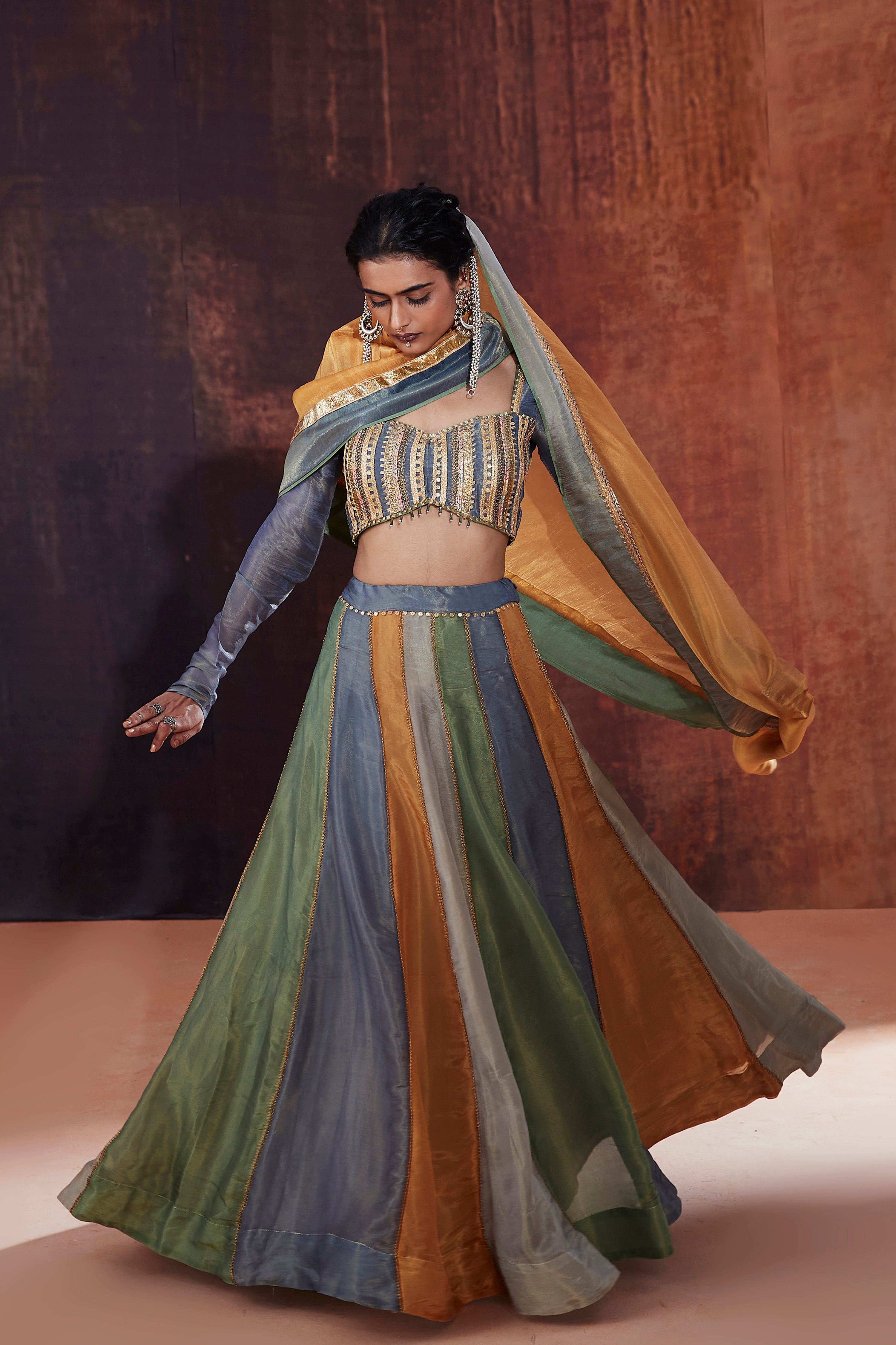 Multicolored Tissue Lehenga Set