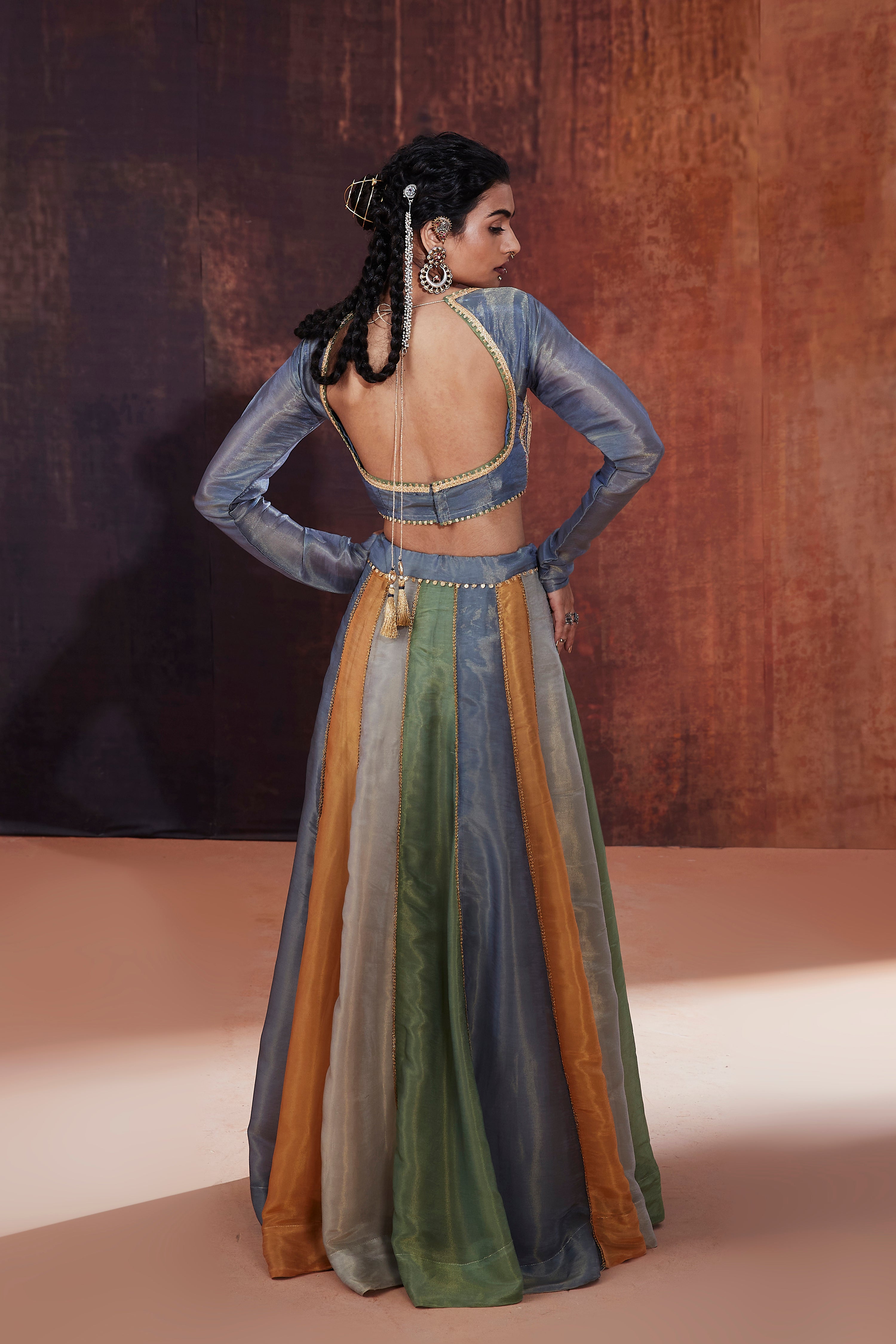 Multicolored Tissue Lehenga Set