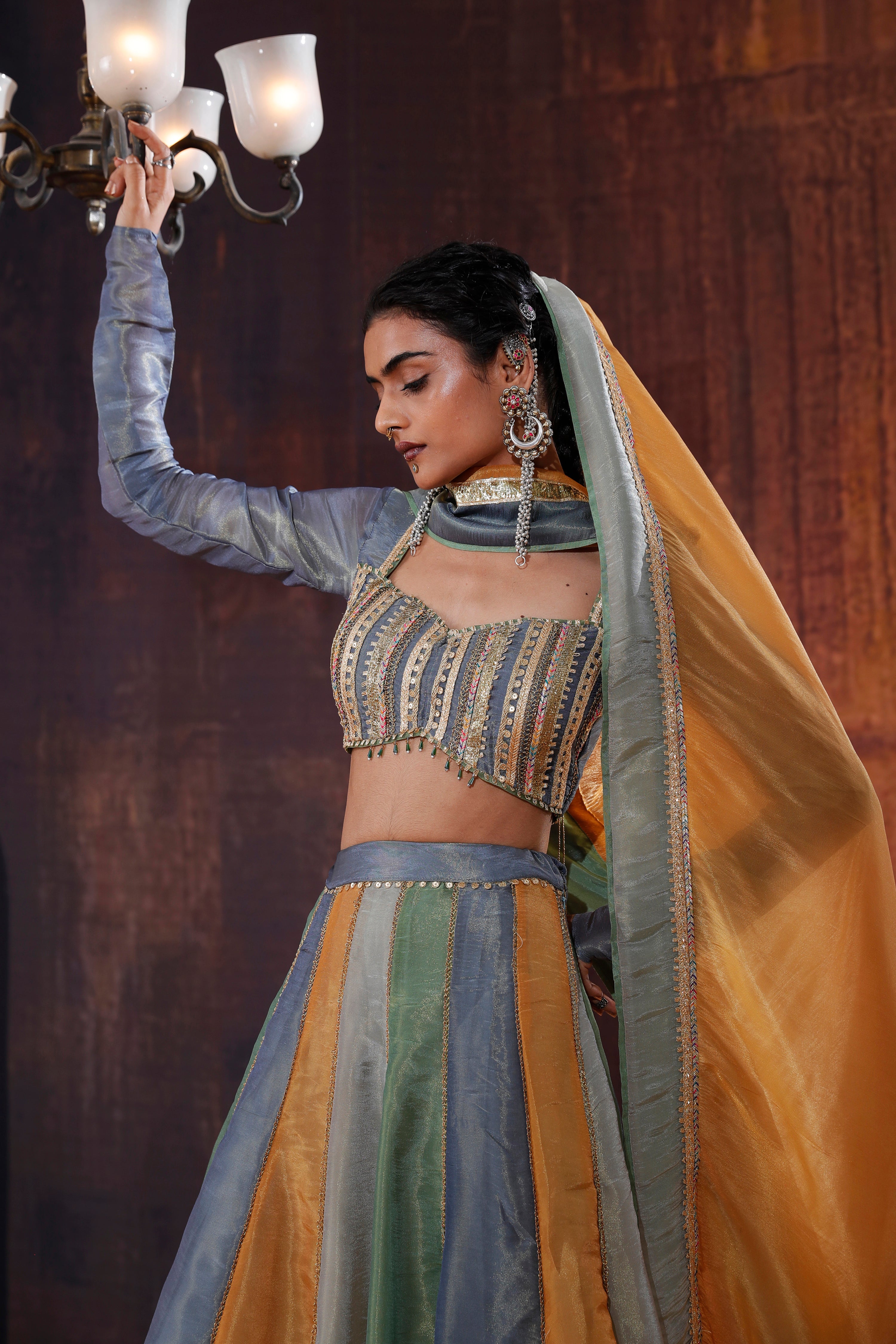Multicolored Tissue Lehenga Set