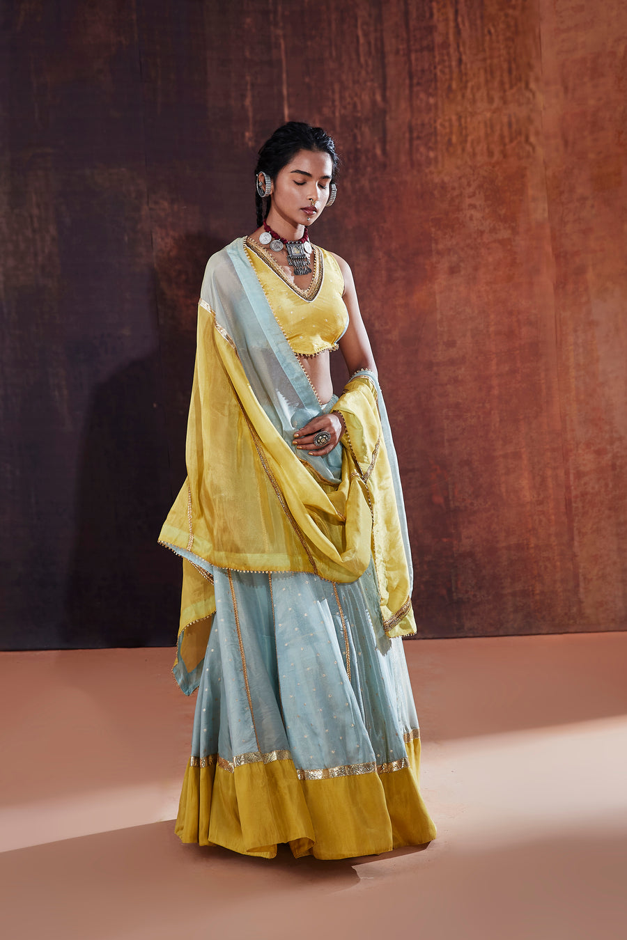 Powder Blue Tissue Lehenga Set