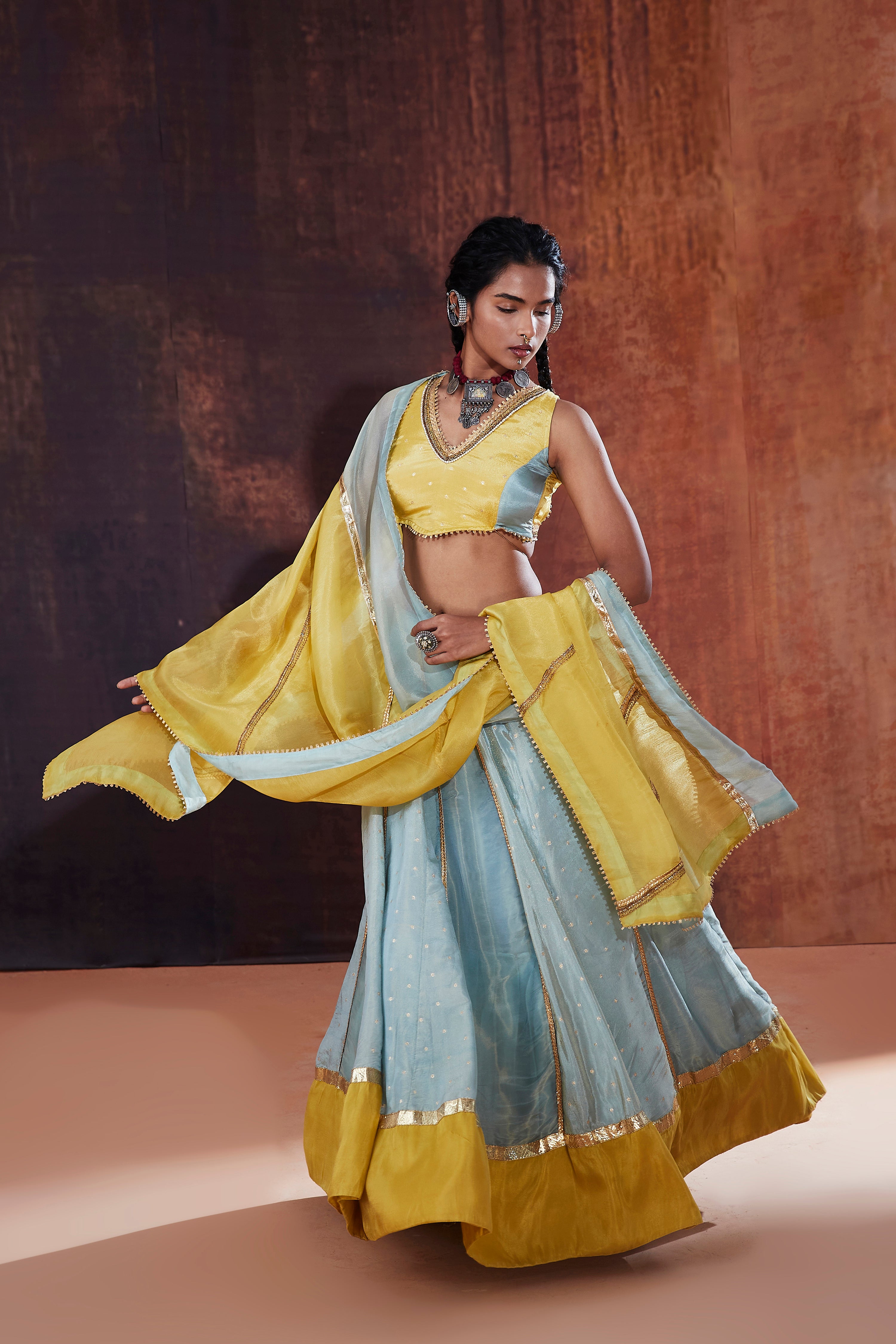 Powder Blue Tissue Lehenga Set