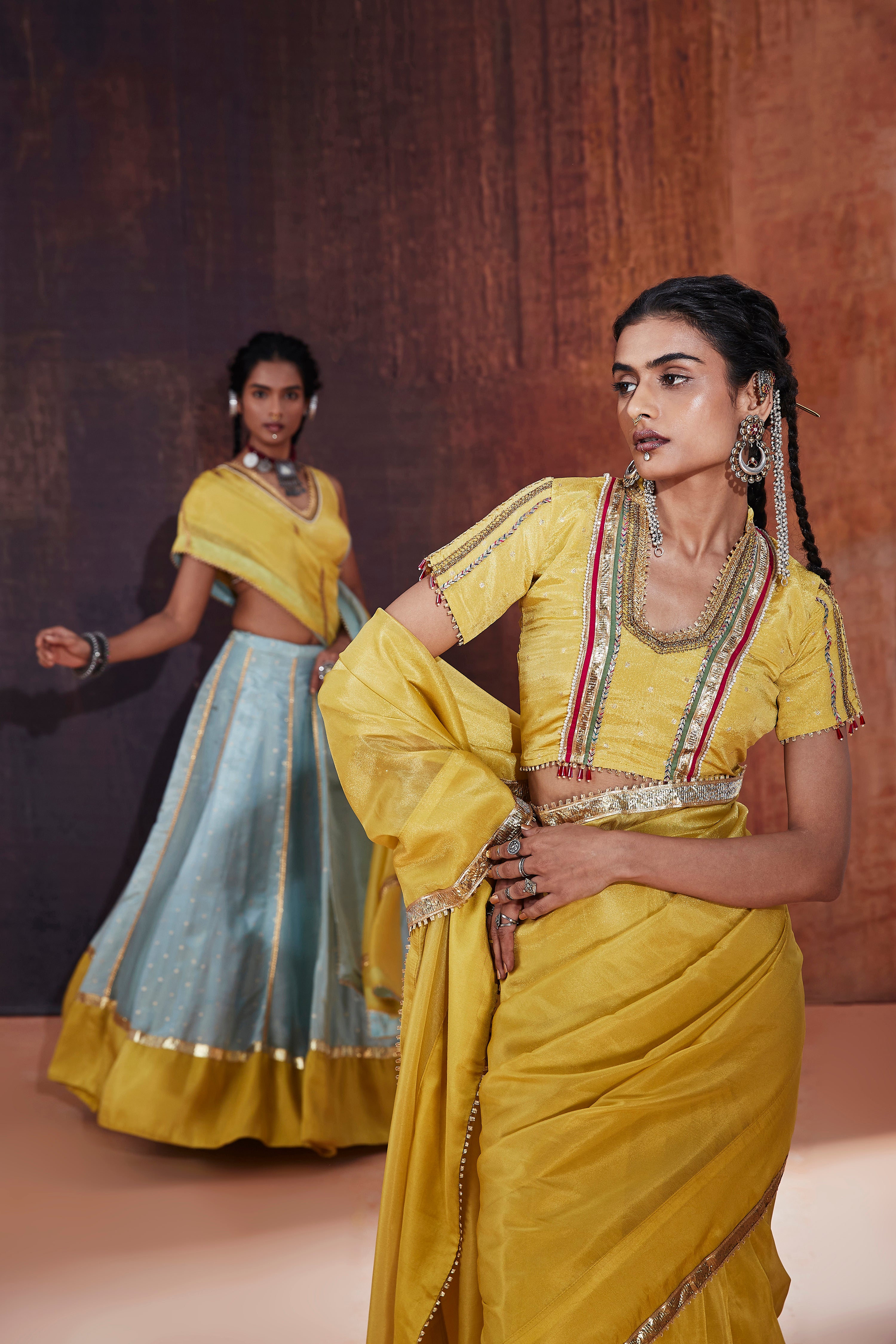 Yellow Tissue Saree Set