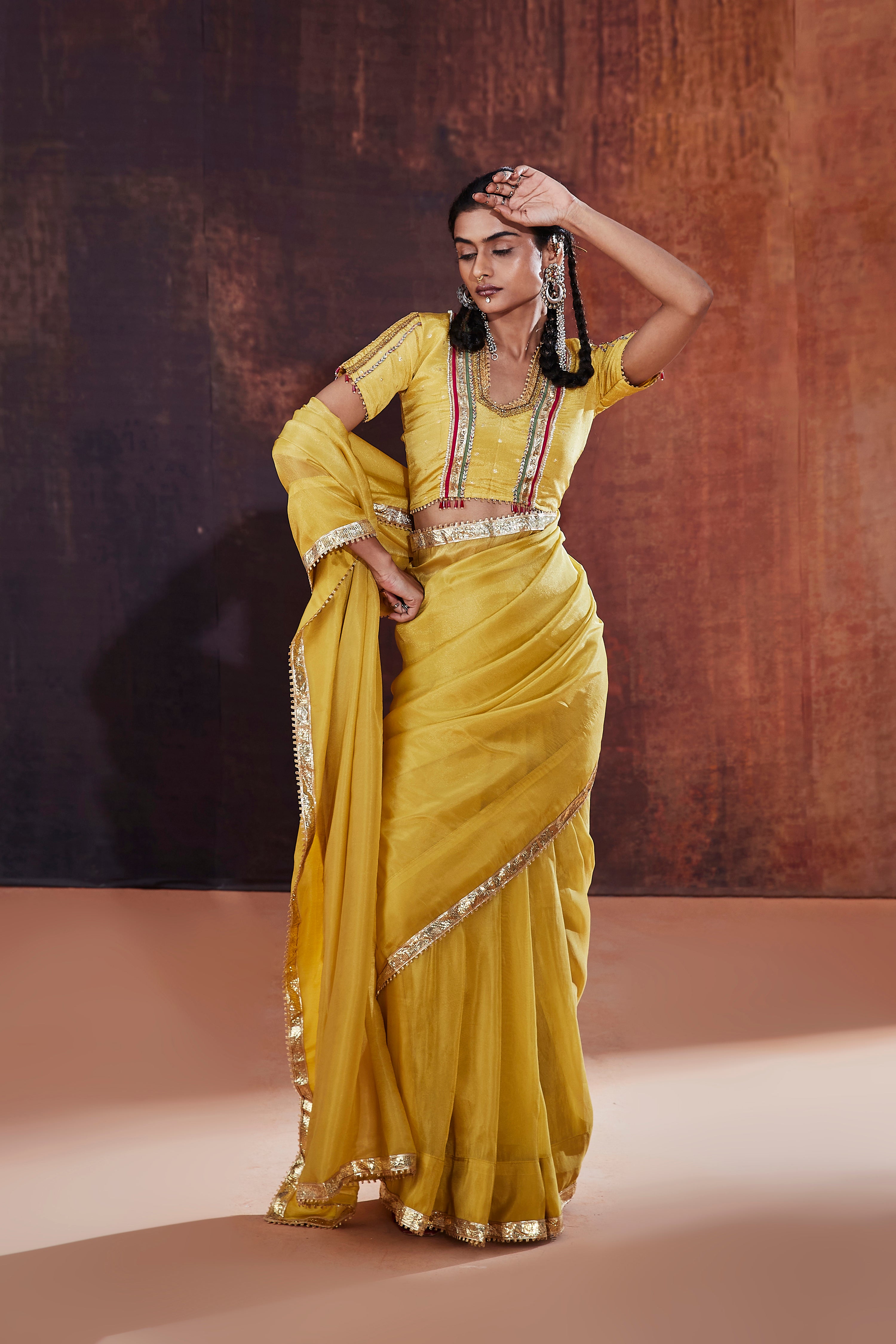 Yellow Tissue Saree Set