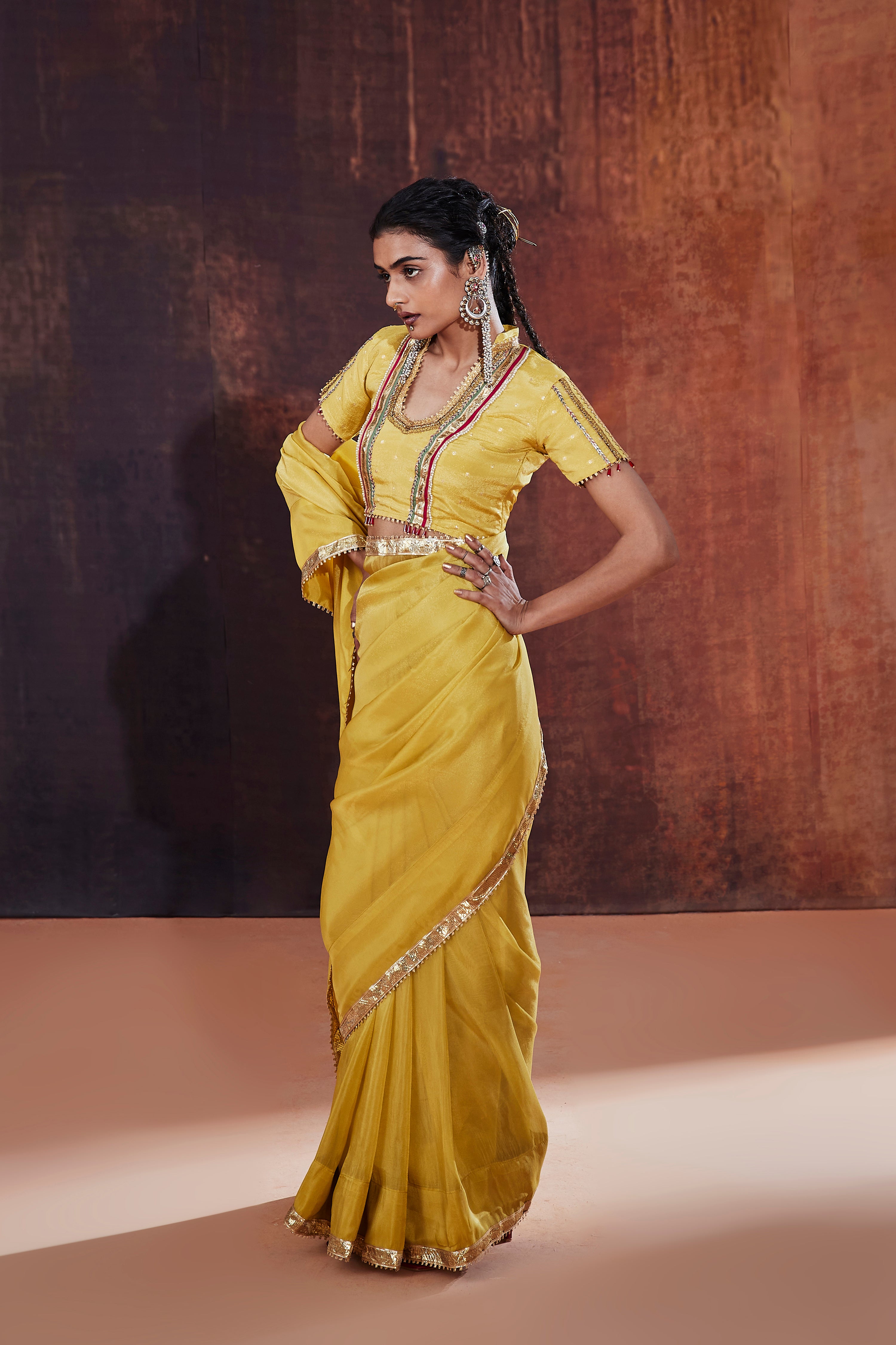 Yellow Tissue Saree Set