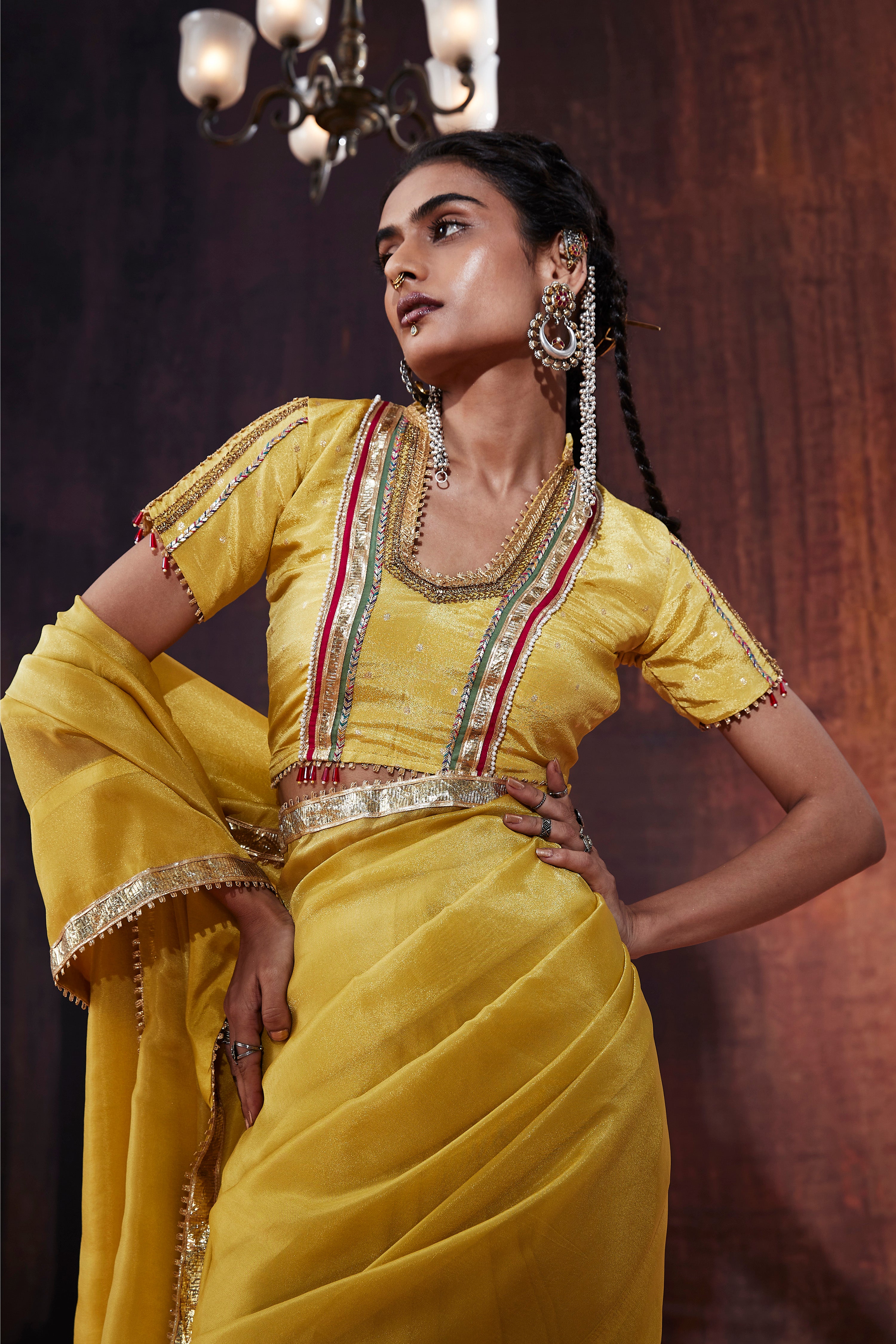 Yellow Tissue Saree Set