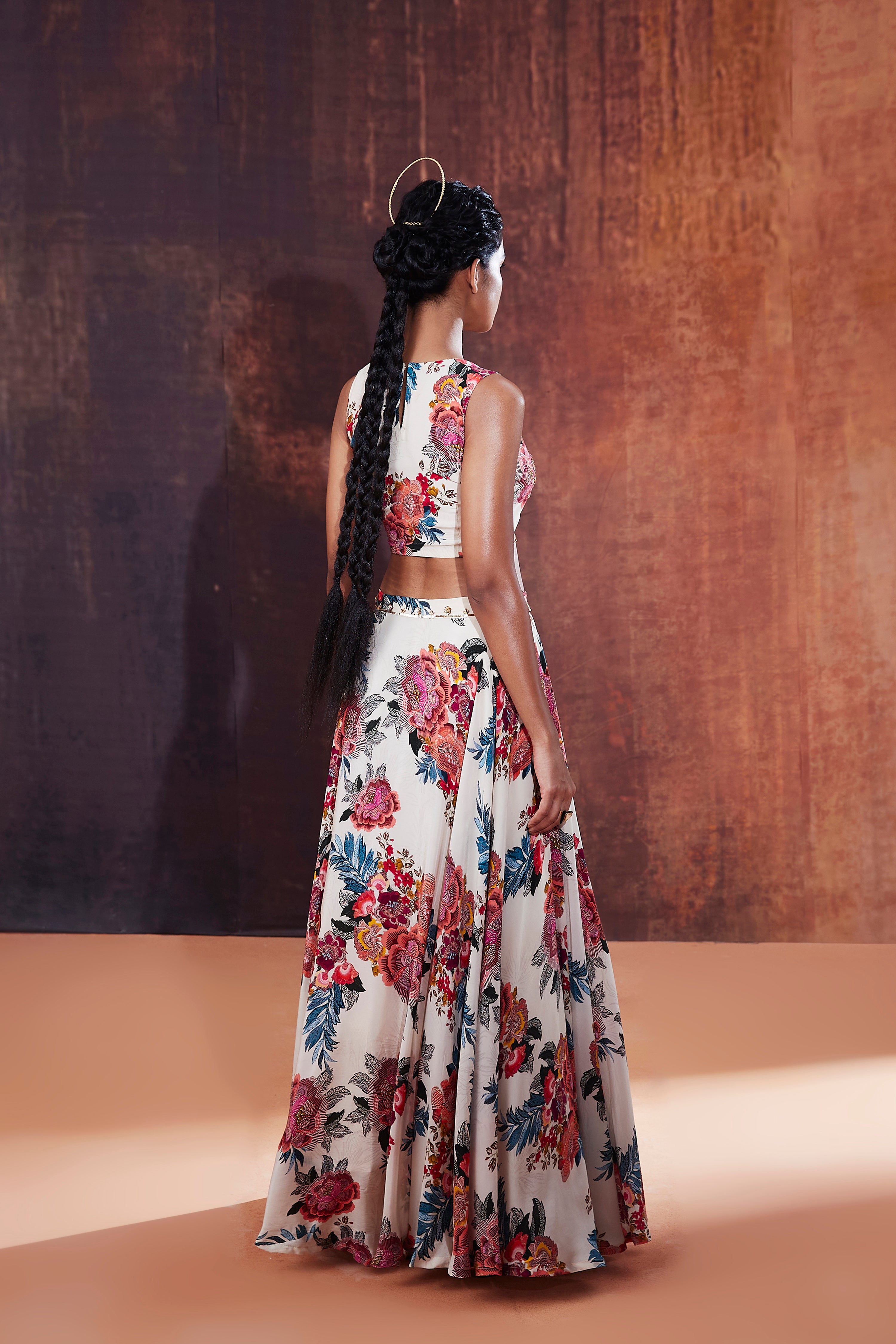 Ivory Floral Printed Lehenga Set