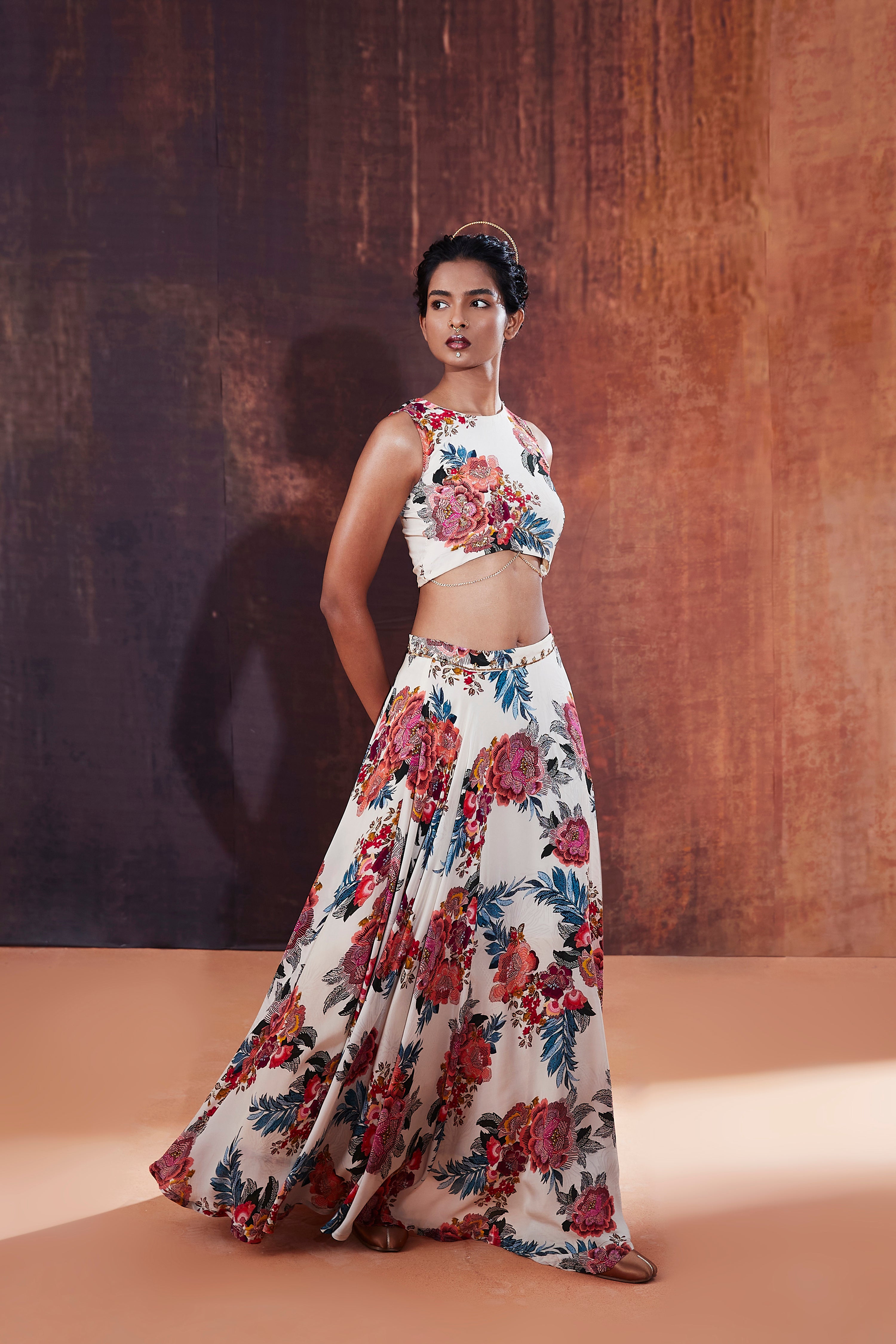 Ivory Floral Printed Lehenga Set