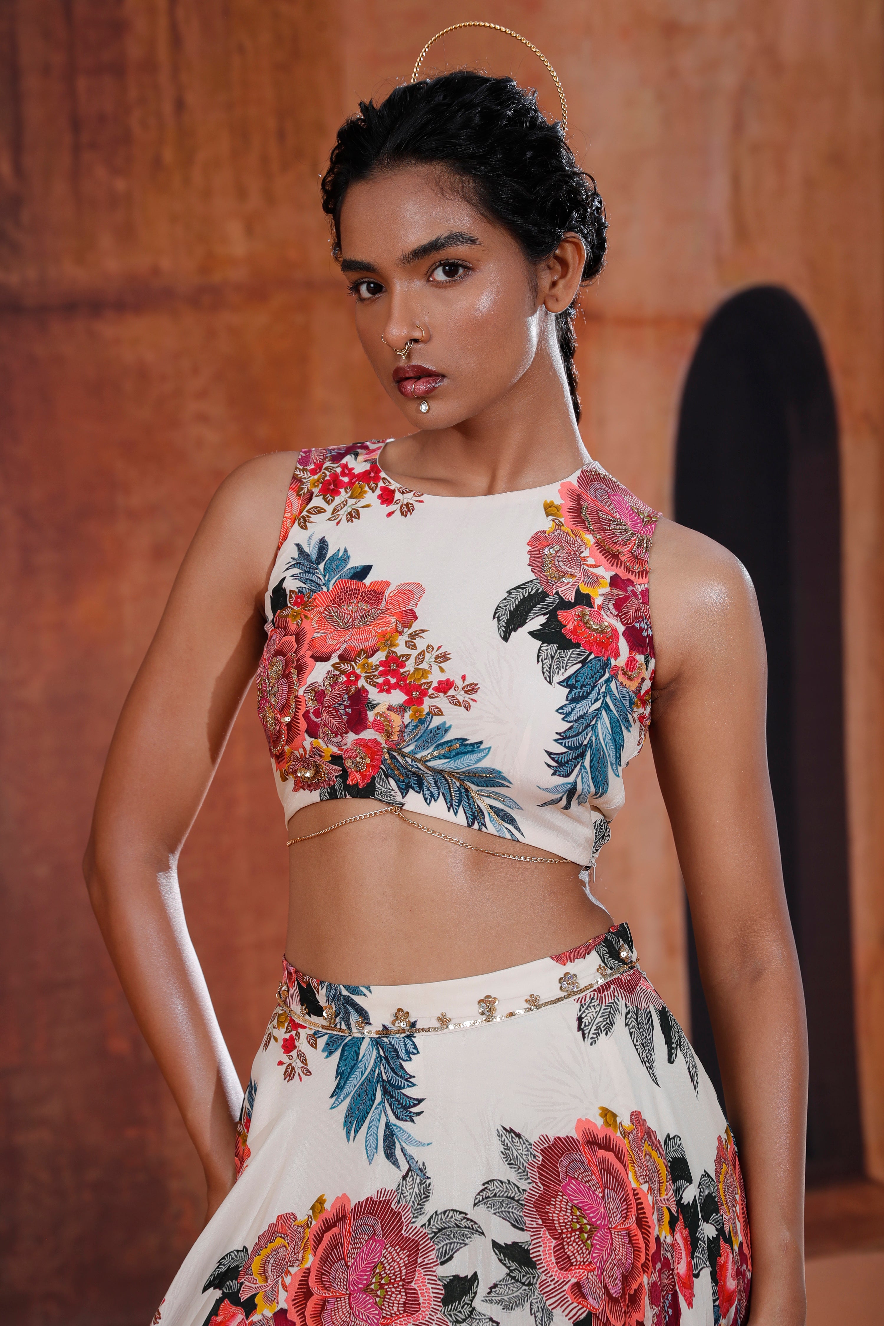 Ivory Floral Printed Lehenga Set