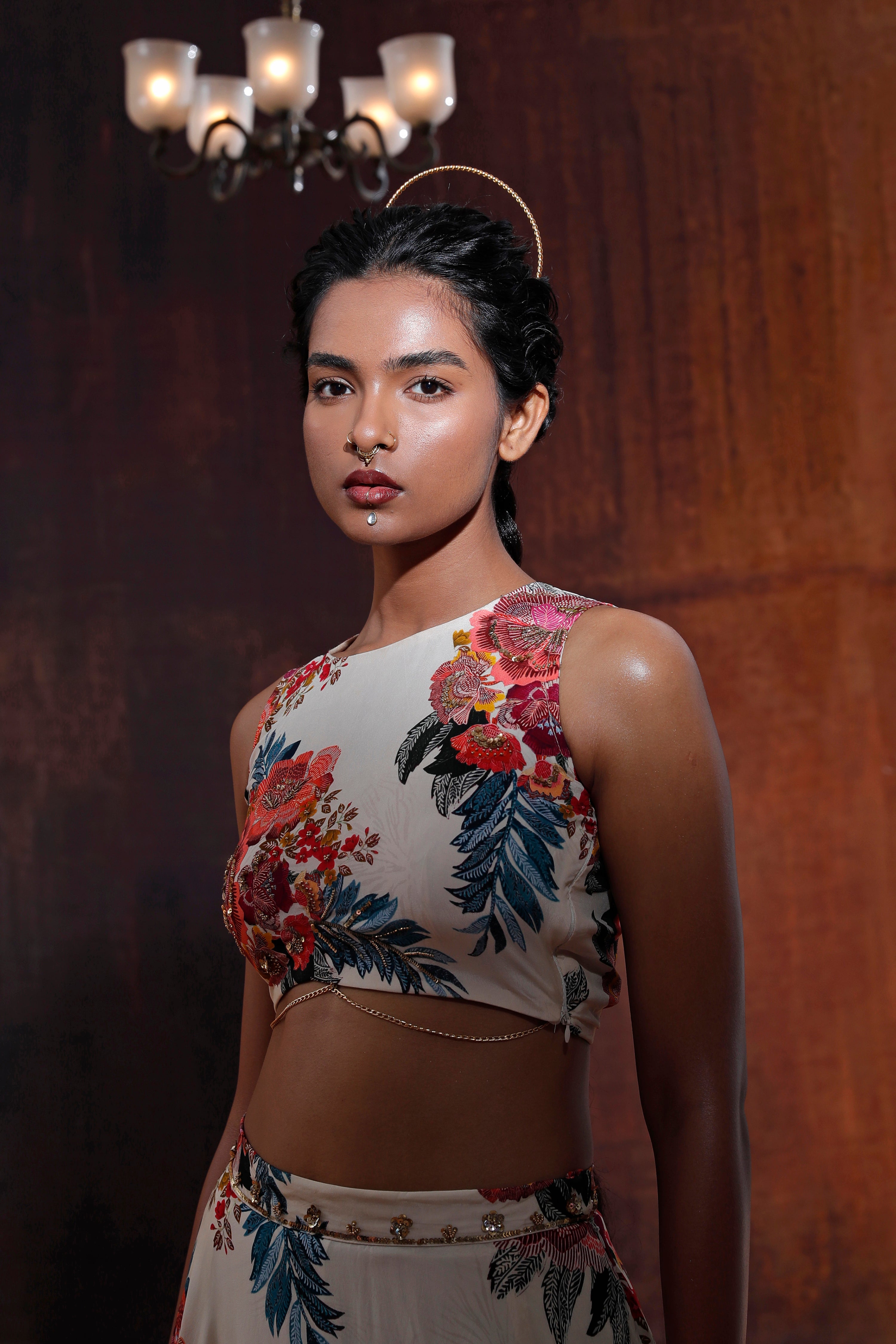 Ivory Floral Printed Lehenga Set