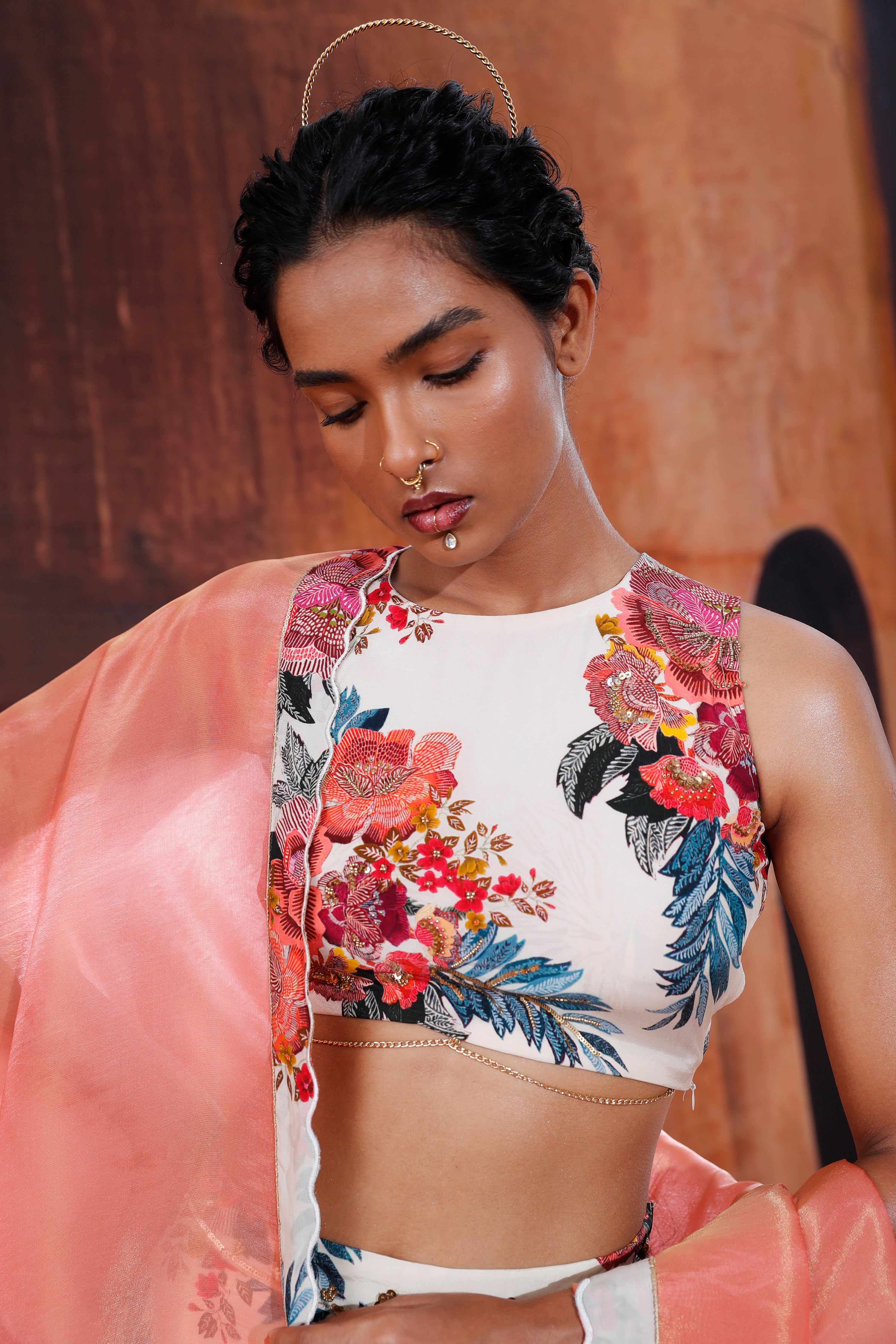 Ivory Floral Printed Lehenga Set