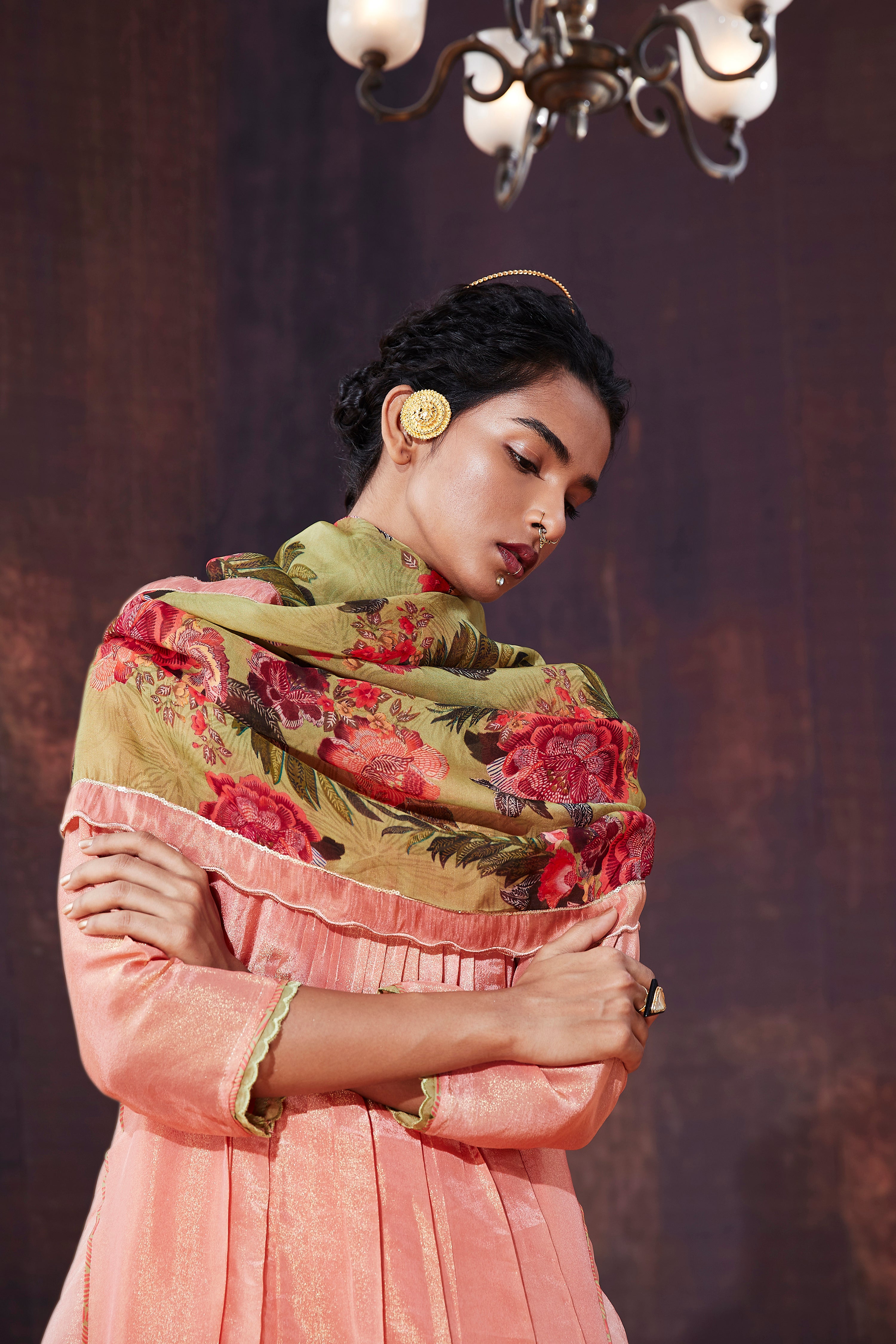 Coral Tissue Silk Kurta Set