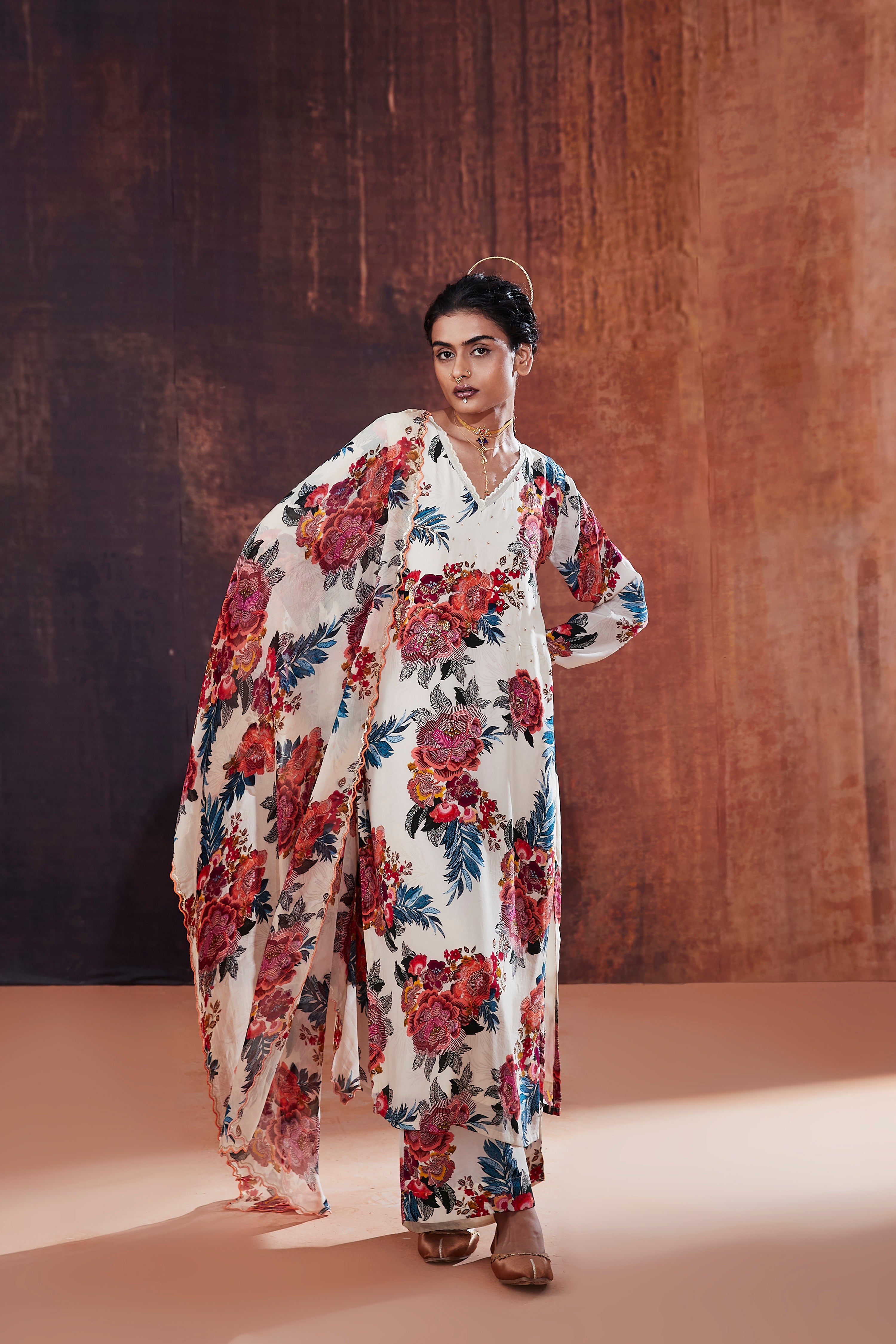 Ivory Floral Printed Kurta Set