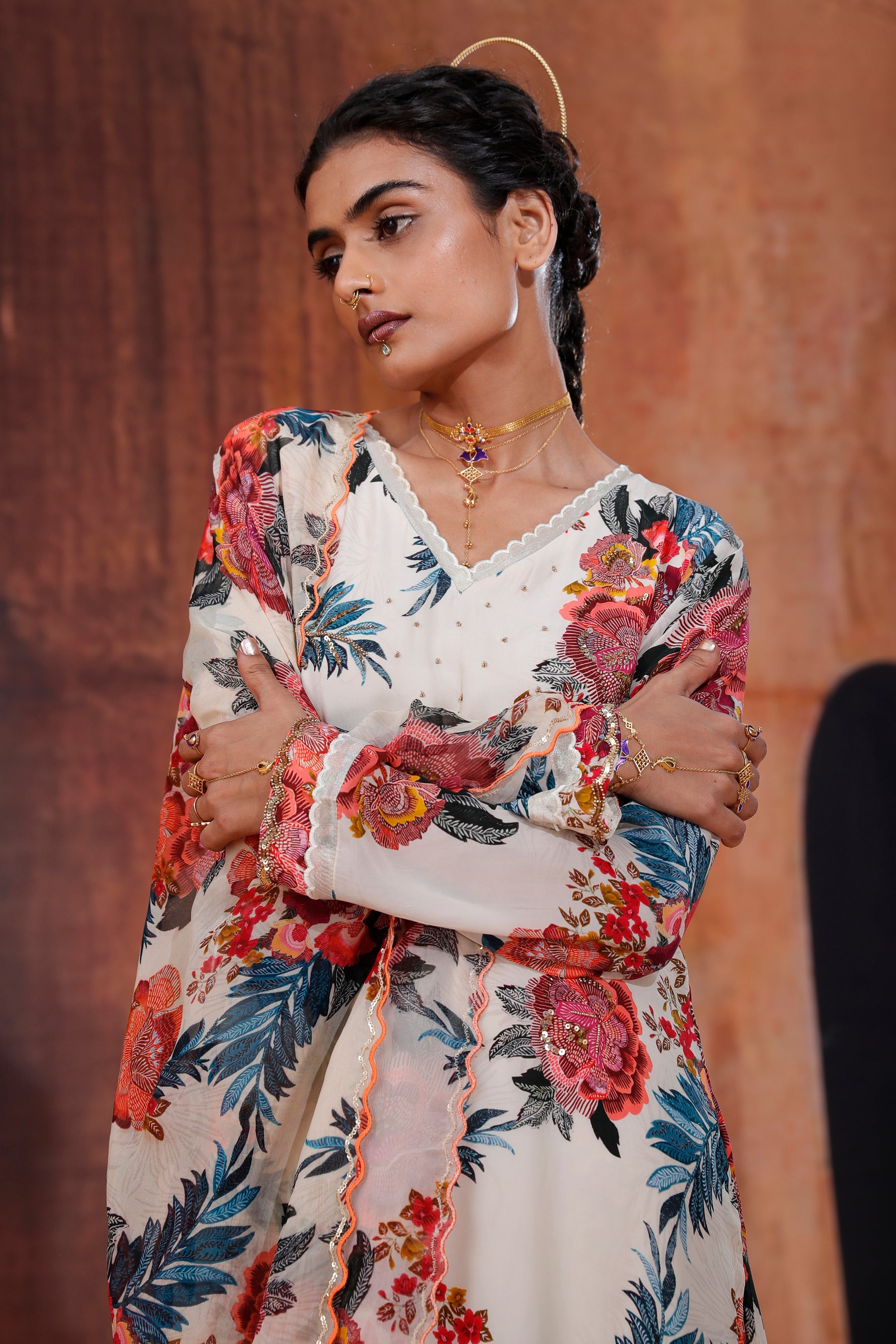 Ivory Floral Printed Kurta Set