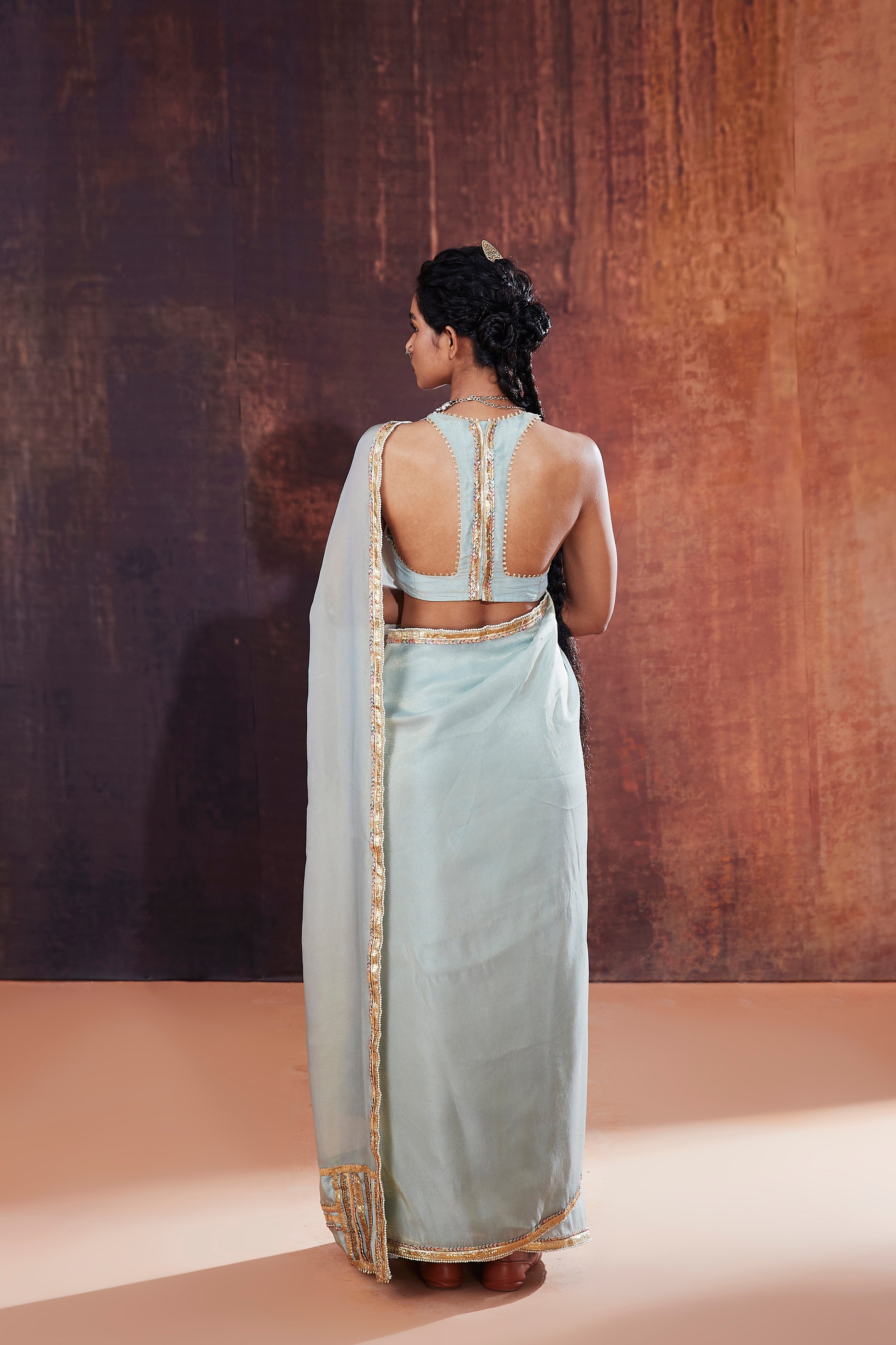 Powder Blue Tissue Saree Set