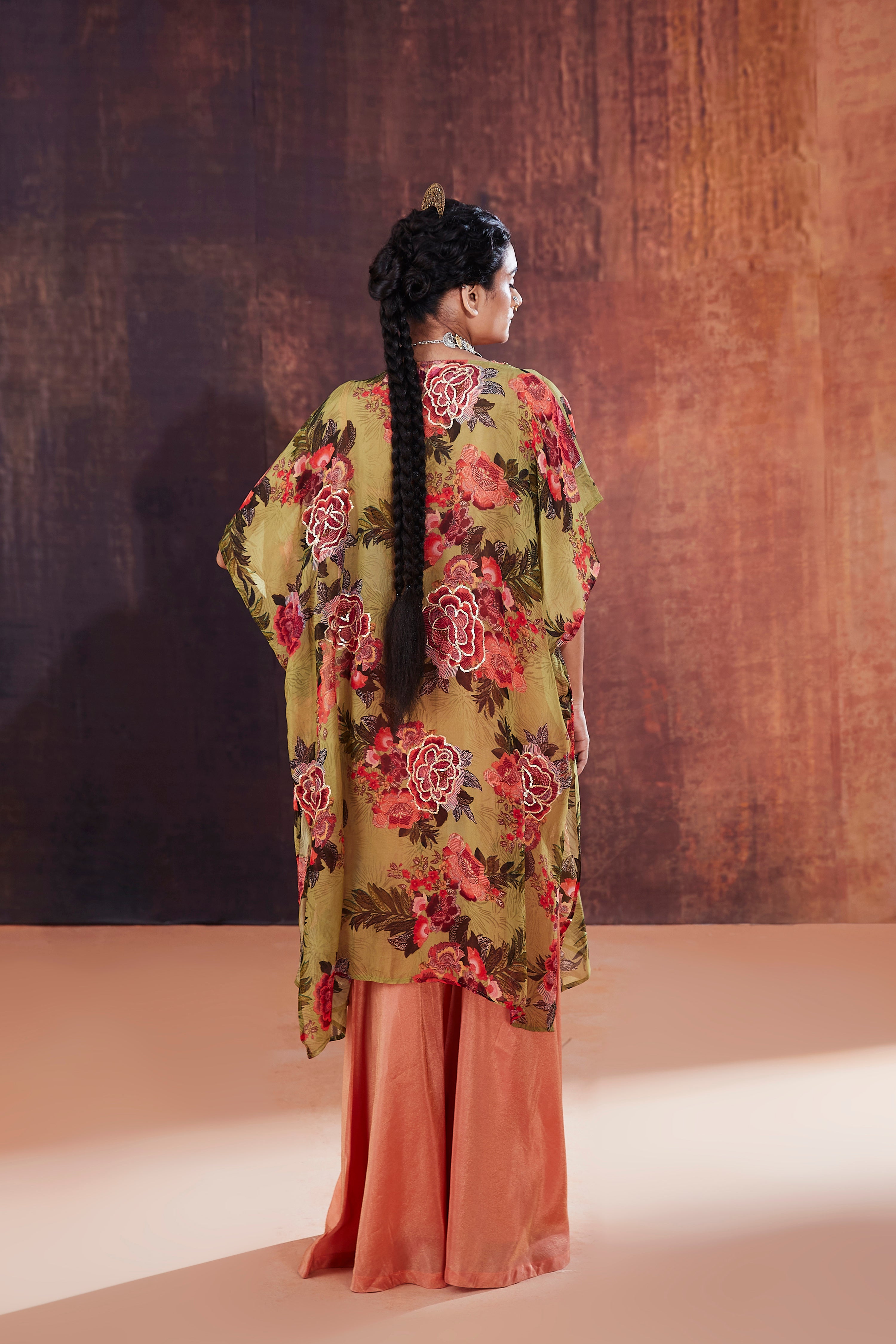 Coral Sharara Set With Jacket