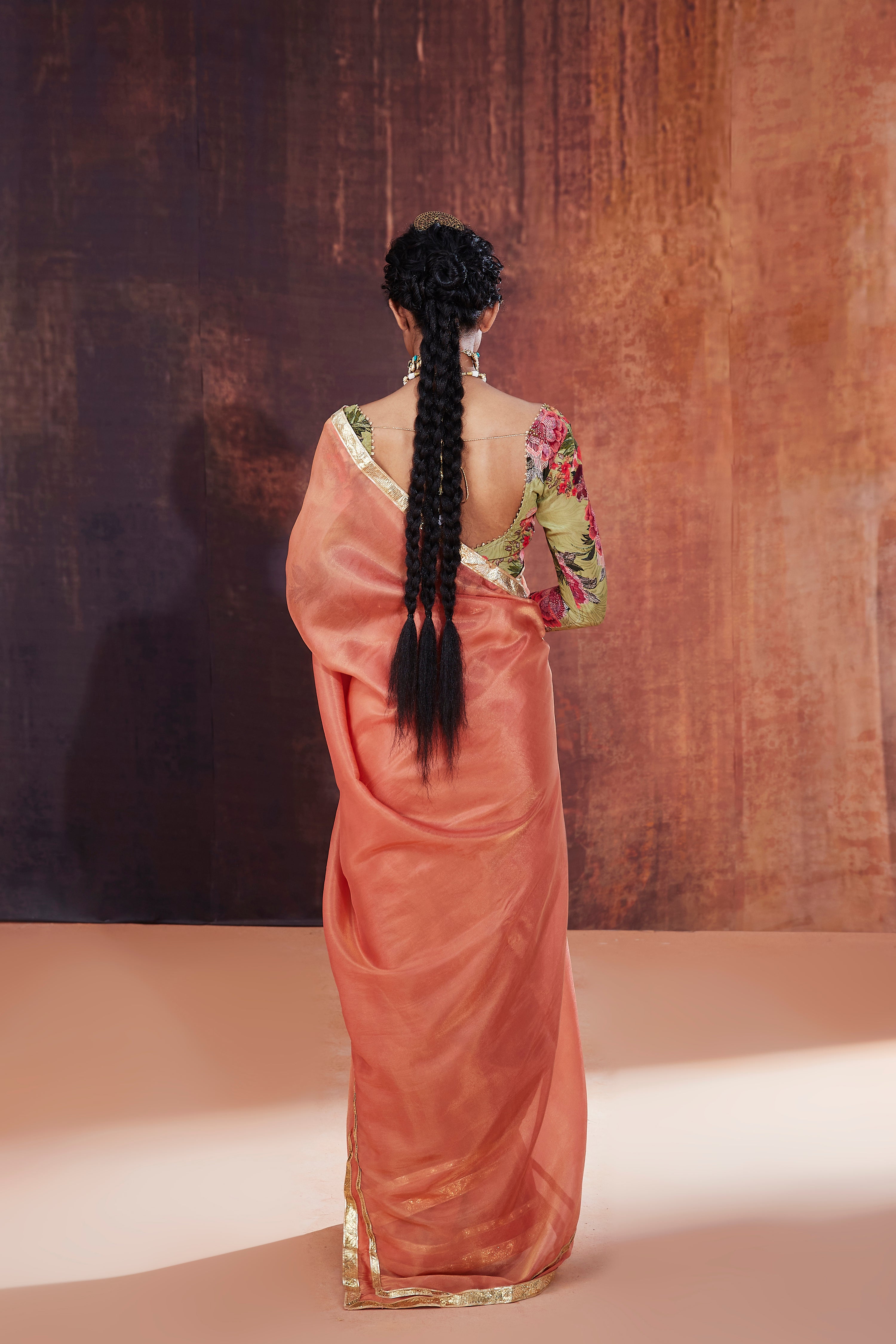 Coral Tissue silk Saree Set